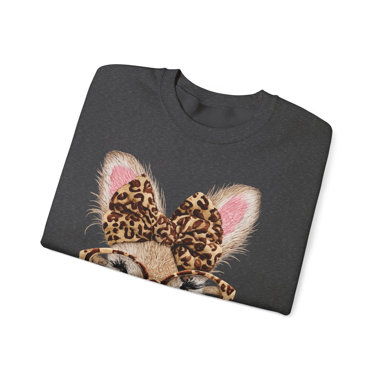 Bunny with Leopard Bow Sweatshirt – Cute Bunny Face with Glasses Graphic Crewneck