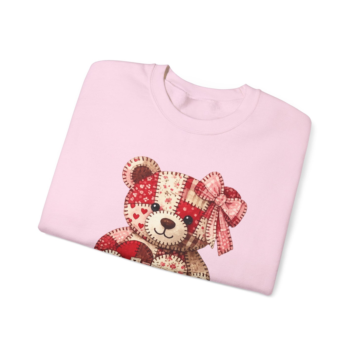 Valentine Patchwork Teddy Sweatshirt — 'Love' Hugs & Kisses Crewneck