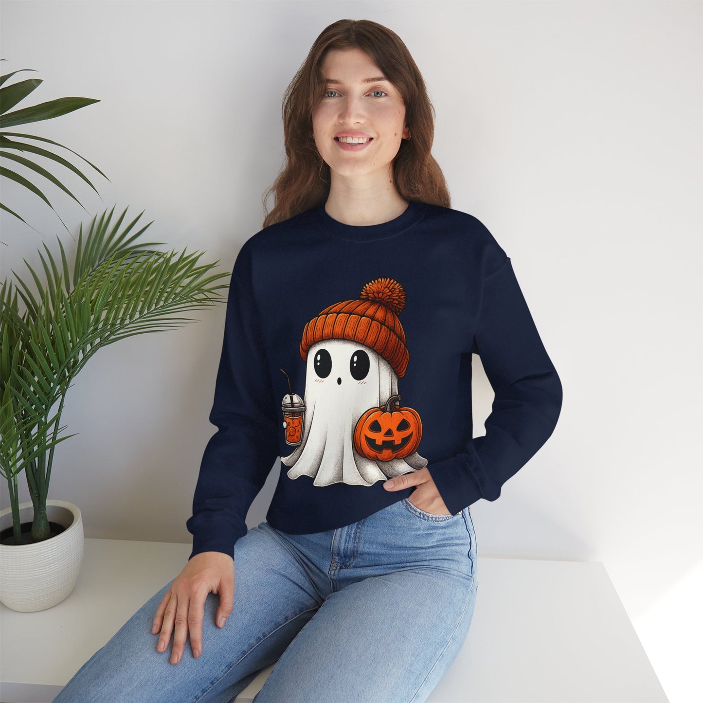 Cute Ghost Halloween Sweatshirt, Unisex Crewneck, Spooky Season Apparel, Fall Fashion, Cozy Pumpkin Sweater