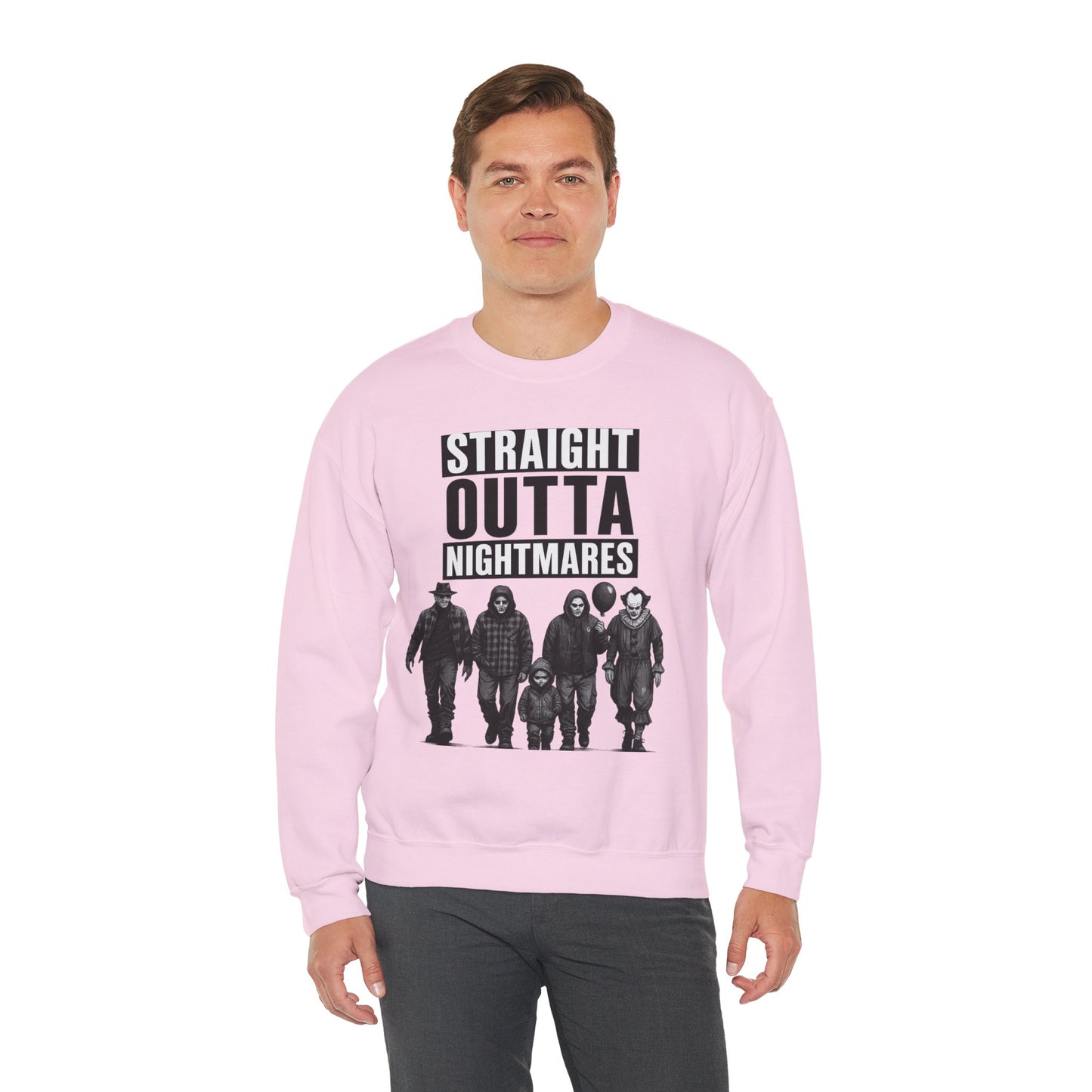 Straight Outta Nightmares Crewneck Sweatshirt | Unisex Pullover for Halloween, Cozy Gift for Horror Fans, Casual Layering