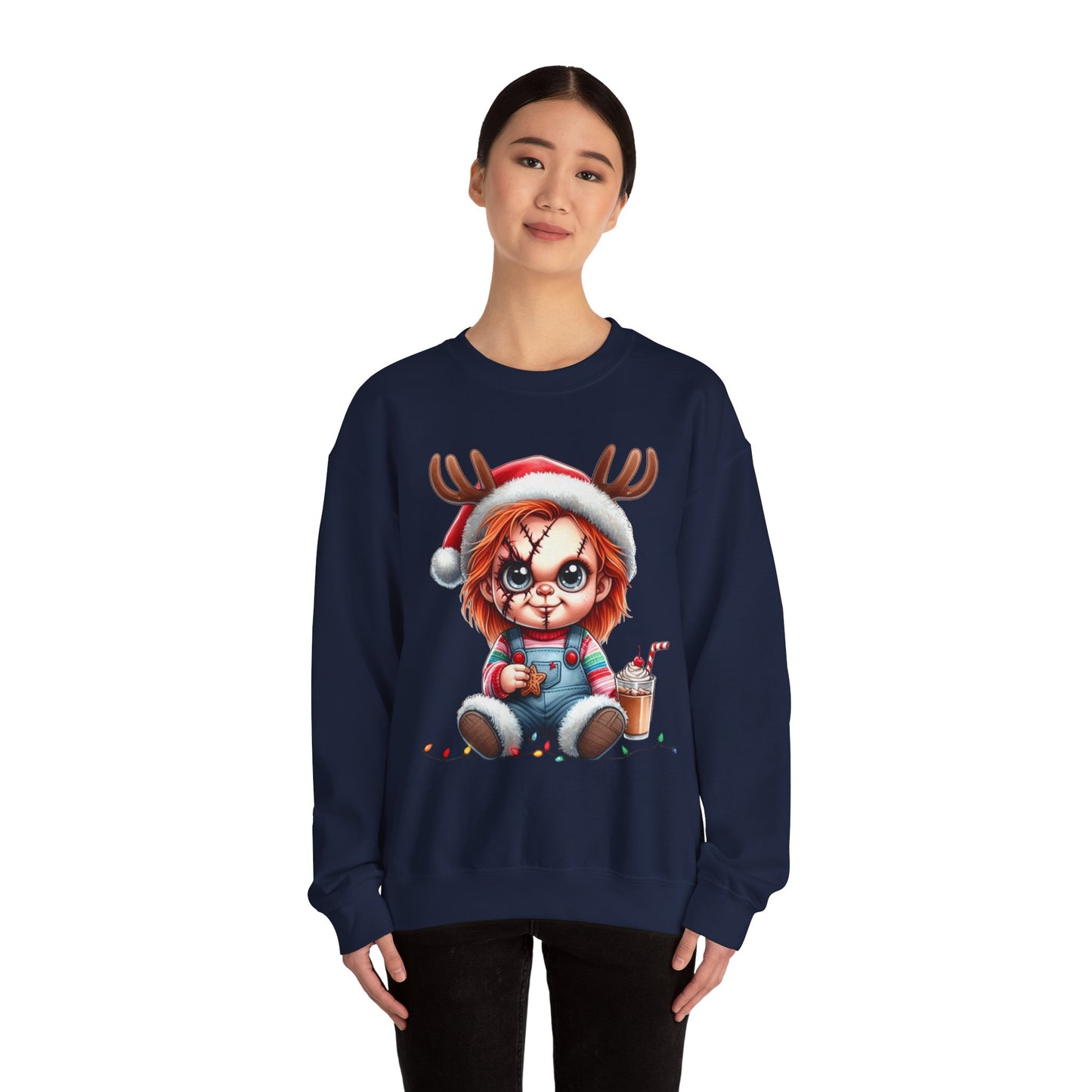 Christmas Chucky Crewneck Sweatshirt — Cute Creepy Reindeer Chucky Holiday Sweatshirt