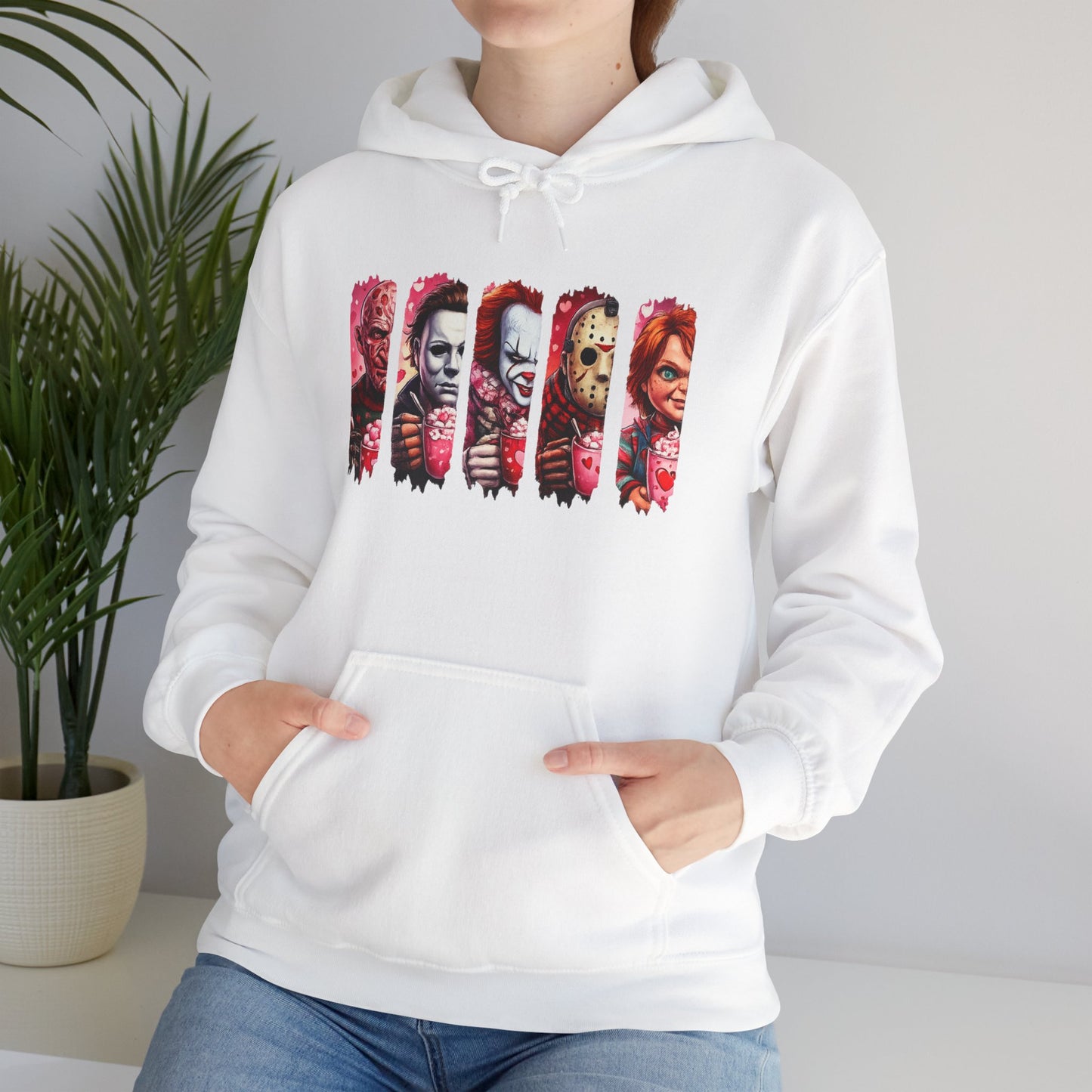 Horror Icons Hoodie — Stylized Slashed Portraits Graphic Sweatshirt