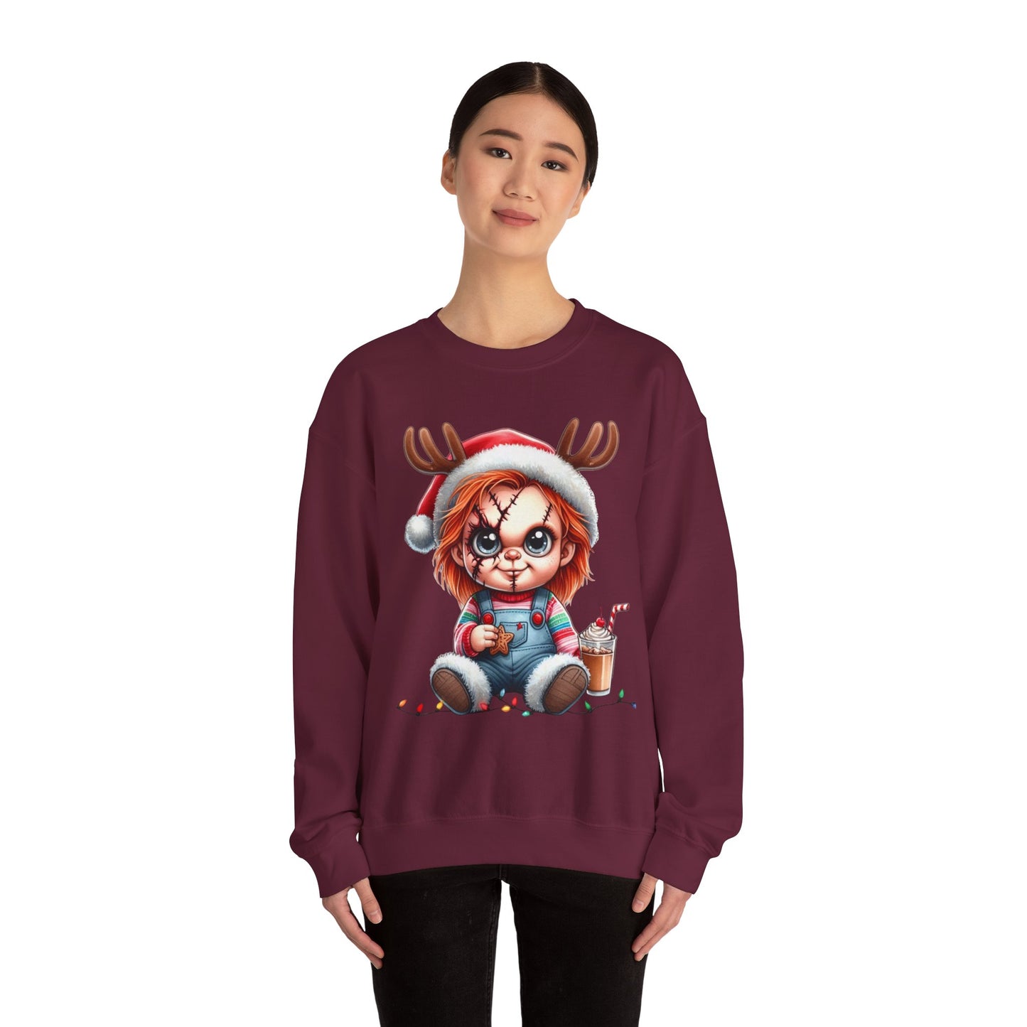 Christmas Chucky Crewneck Sweatshirt — Cute Creepy Reindeer Chucky Holiday Sweatshirt