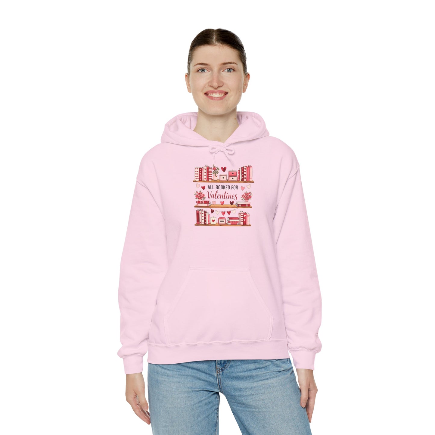 Valentine’s Day Cozy Hoodie – “All Booked for Valentine’s” Cute Bookshop Graphic
