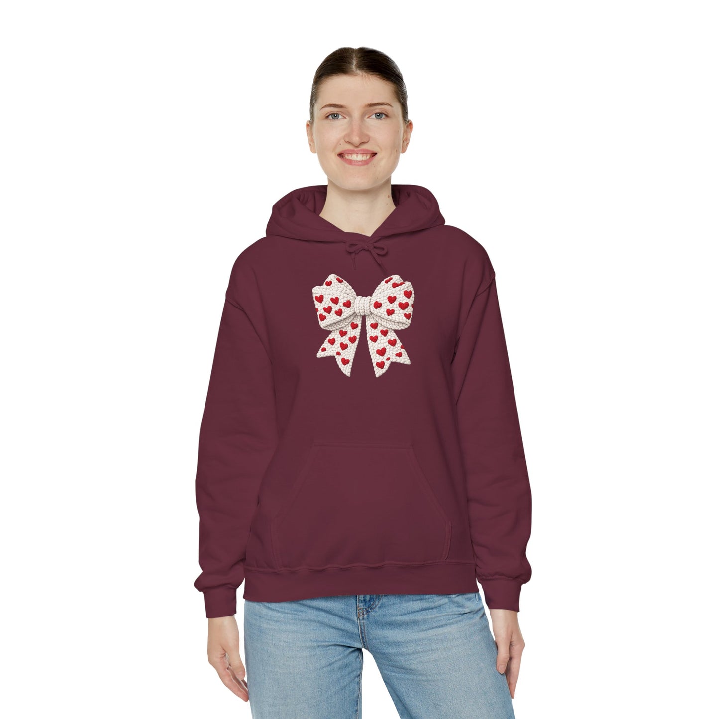 Valentine Heart Bow Hoodie — Cute Red Heart Ribbon Pullover