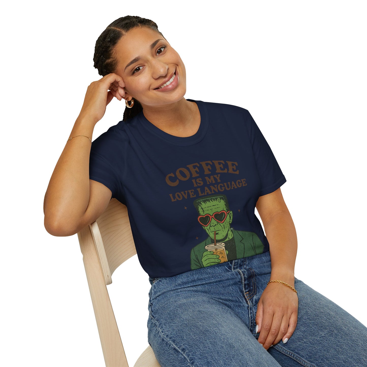 Frankenstein Coffee Lover T-Shirt, Funny Gift for Coffee Lovers, Unisex Tee, Perfect for Halloween, Casual Wear, Gift for Him/Her