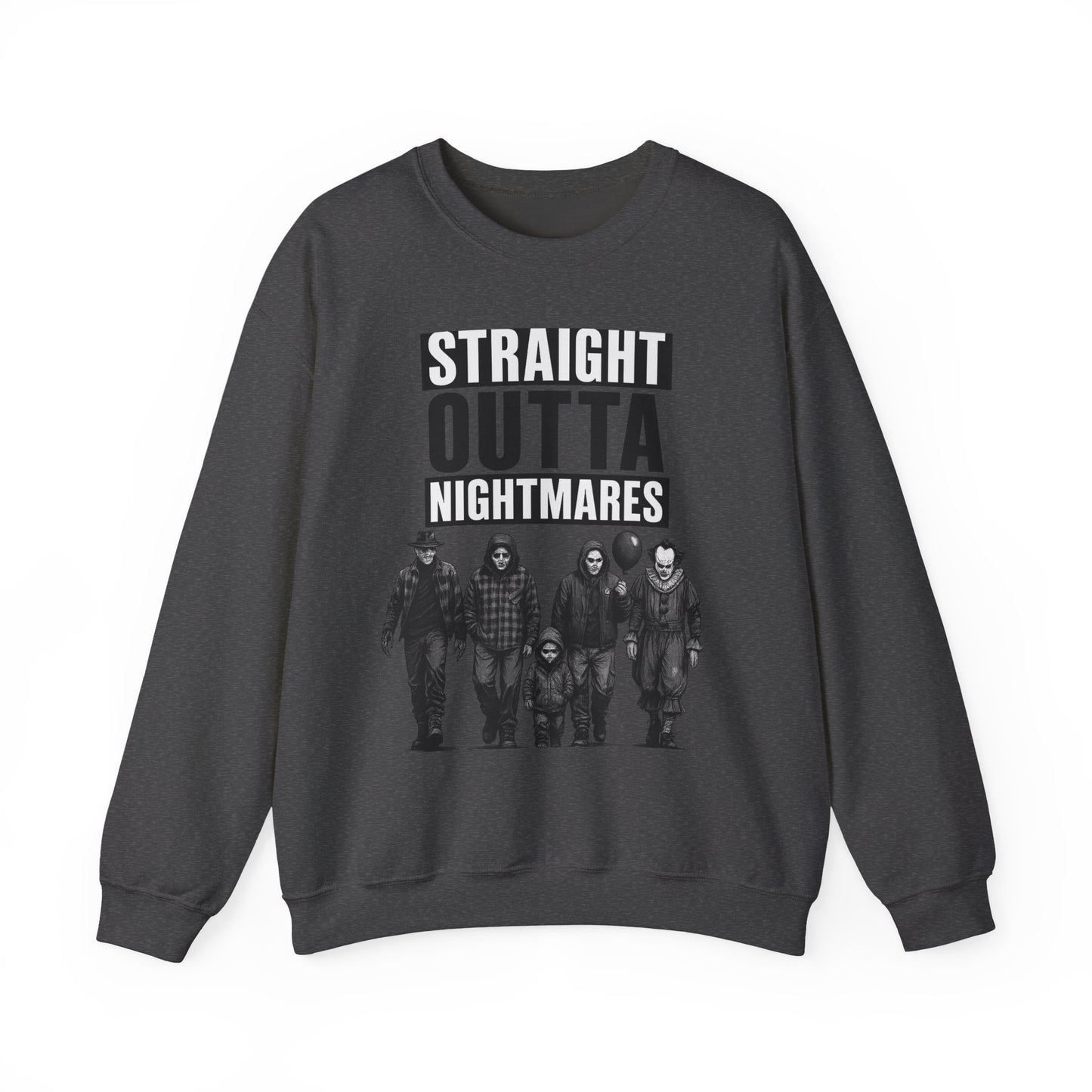 Straight Outta Nightmares Crewneck Sweatshirt | Unisex Pullover for Halloween, Cozy Gift for Horror Fans, Casual Layering