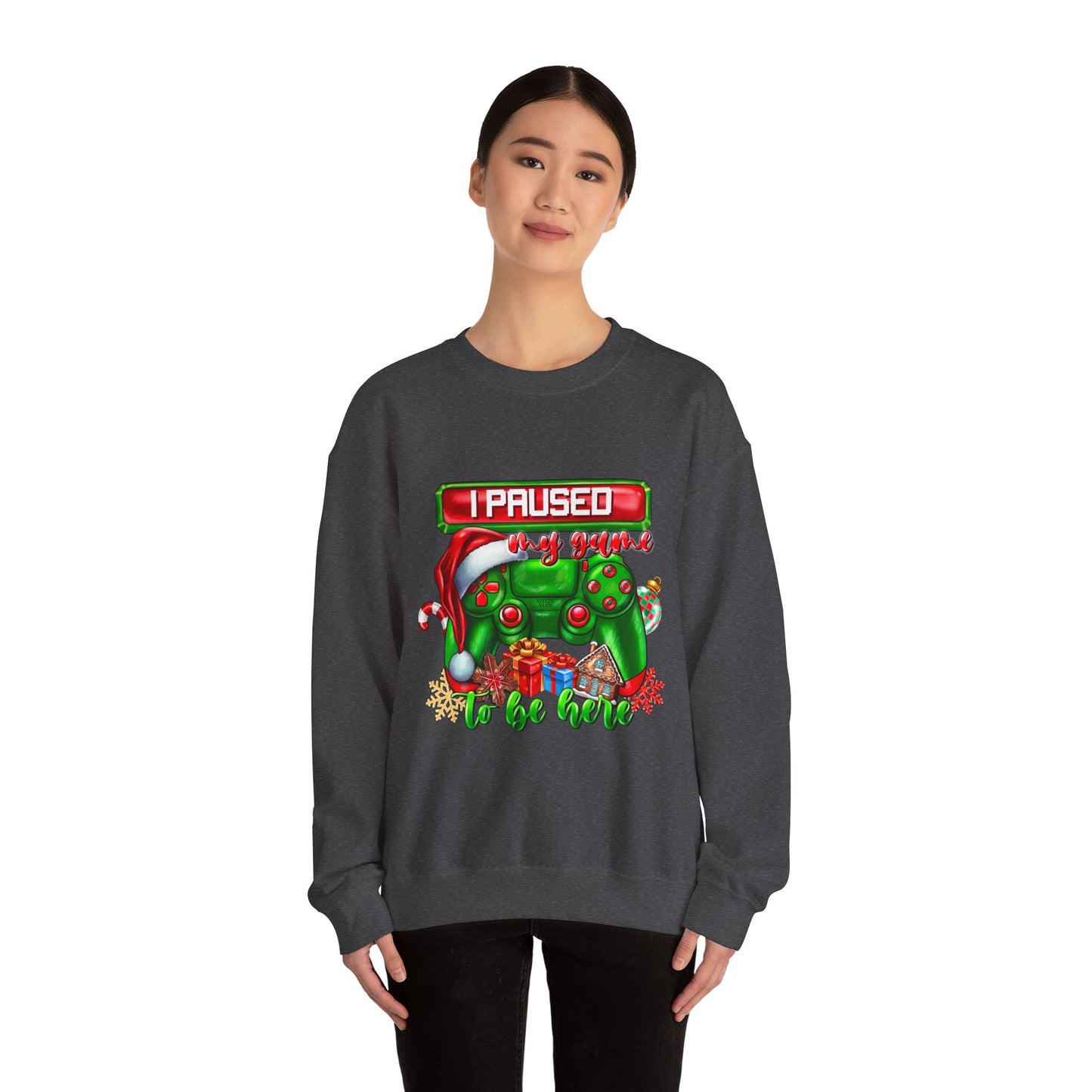 Gaming Christmas Sweatshirt — "I Paused My Game to Be Here" Controller Holiday Crewneck