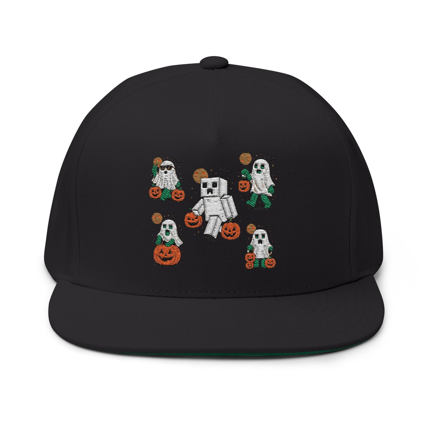 Halloween-Themed Flat Bill Cap, Pumpkin Hat, Embroidered Cap for Fall, Unique Gift for Halloween, Holiday Accessories, Spooky Season Fashion