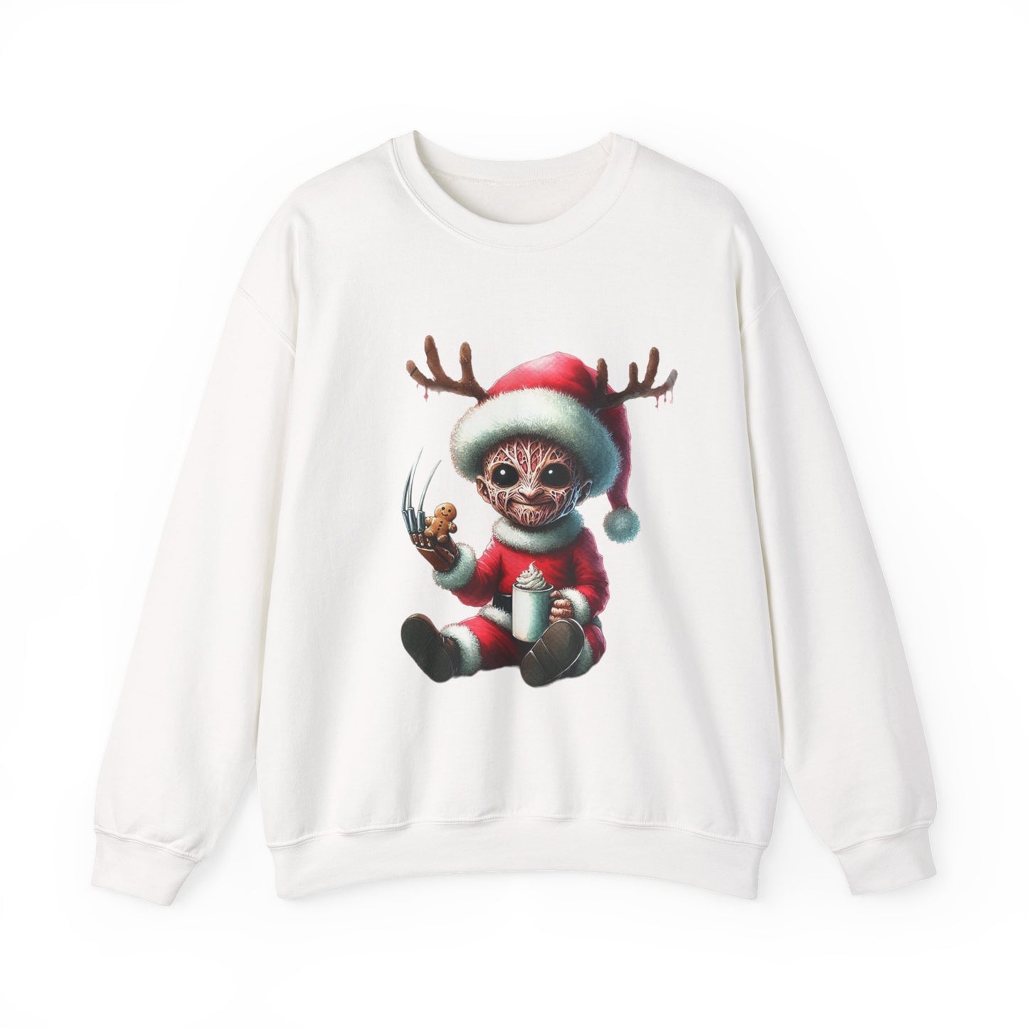 Christmas Cat Elf Sweatshirt — Cute Santa Kitten with Antlers Holiday Crewneck