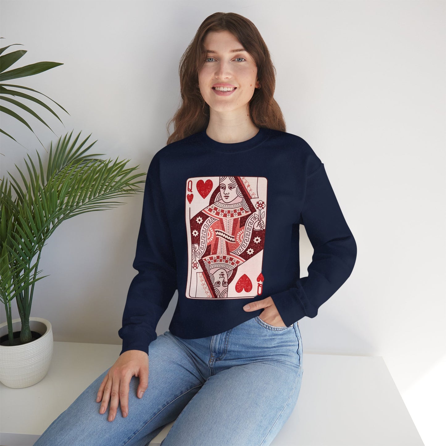 Queen of Hearts Crewneck Sweatshirt – Playing Card Graphic