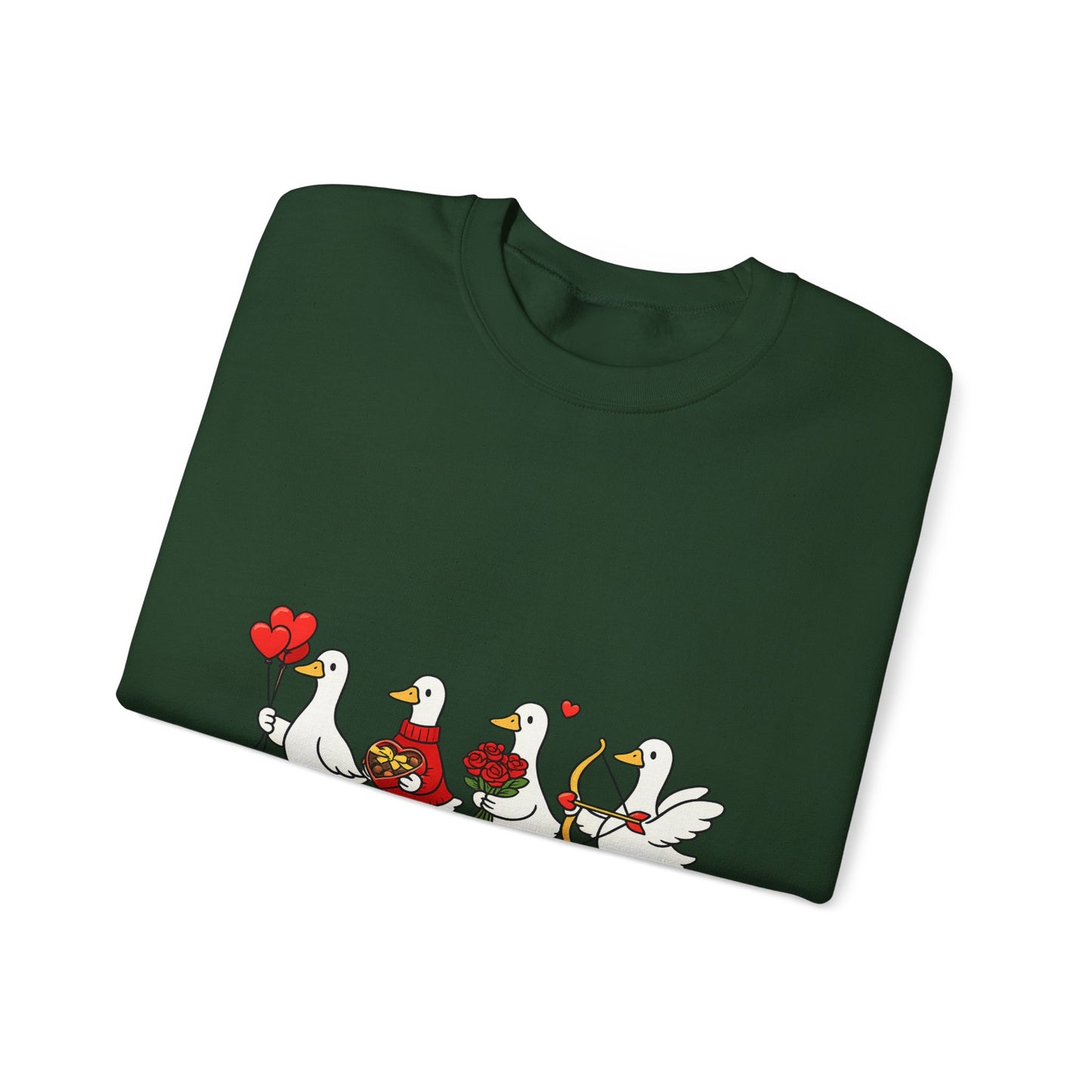 Geese Parade Crewneck Sweatshirt – Cute Valentine Ducks Holding Hearts Graphic