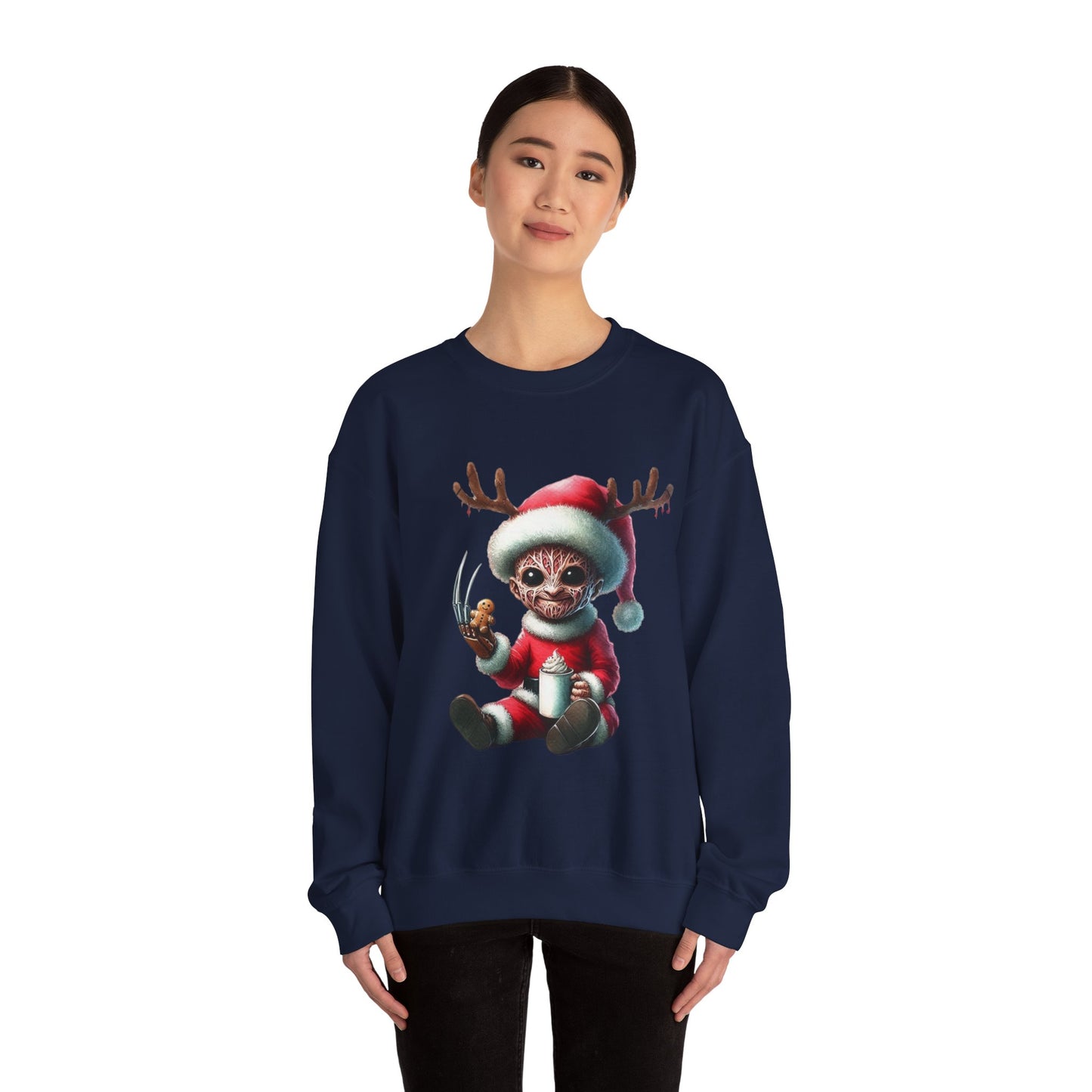 Christmas Cat Elf Sweatshirt — Cute Santa Kitten with Antlers Holiday Crewneck