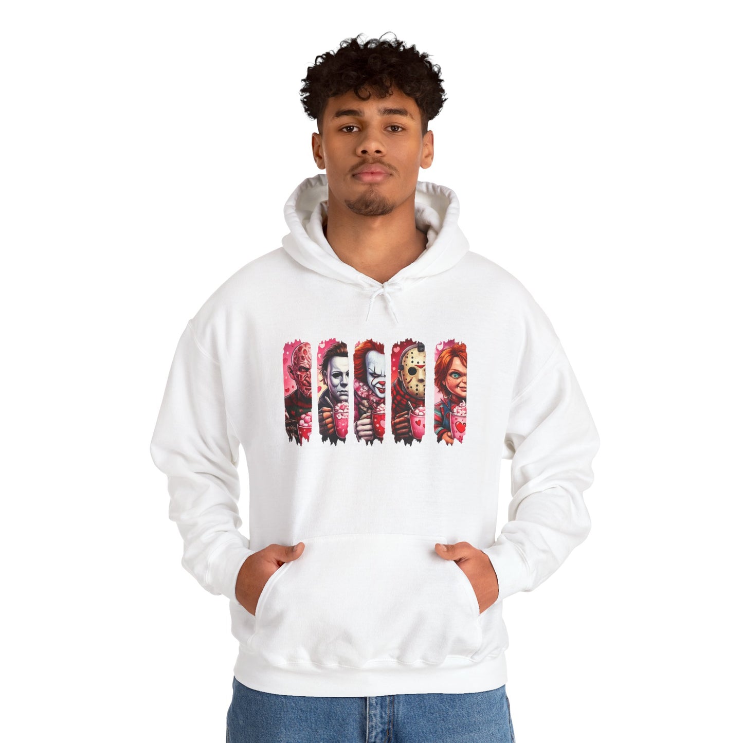 Horror Icons Hoodie — Stylized Slashed Portraits Graphic Sweatshirt
