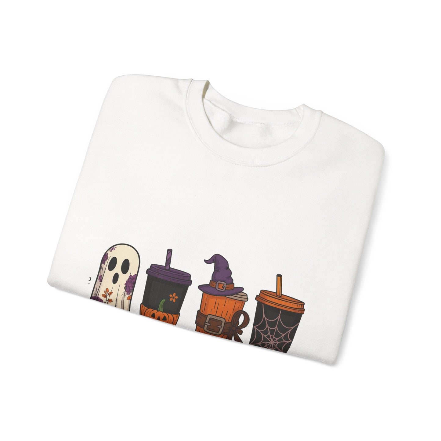 Halloween Ghost & Drink Crewneck Sweatshirt, Cozy Sweatshirt, Fall Fashion, Halloween Gift, Unisex Pullover, Spooky Season Apparel