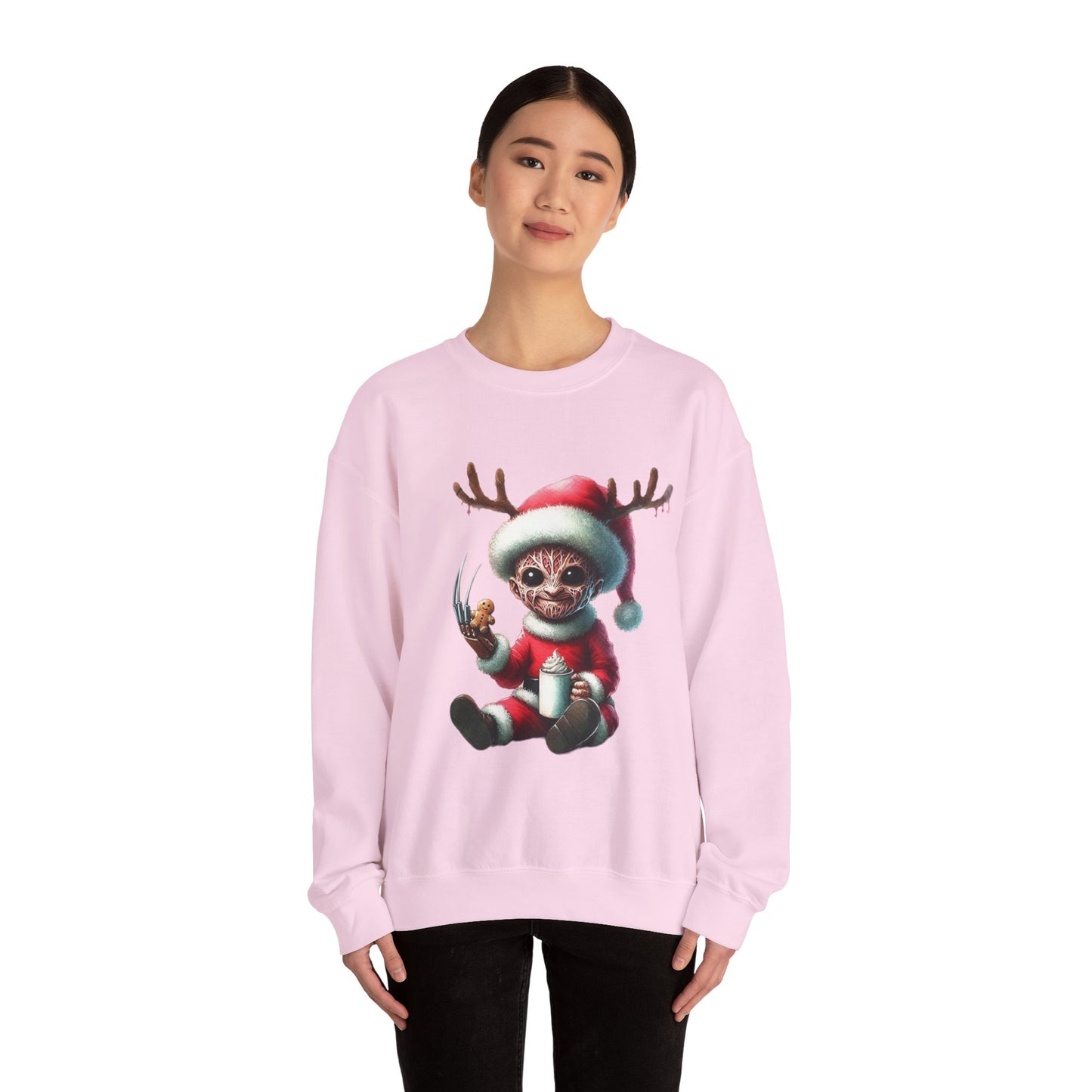 Christmas Cat Elf Sweatshirt — Cute Santa Kitten with Antlers Holiday Crewneck