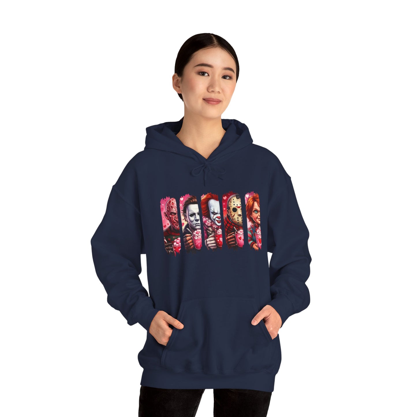 Horror Icons Hoodie — Stylized Slashed Portraits Graphic Sweatshirt