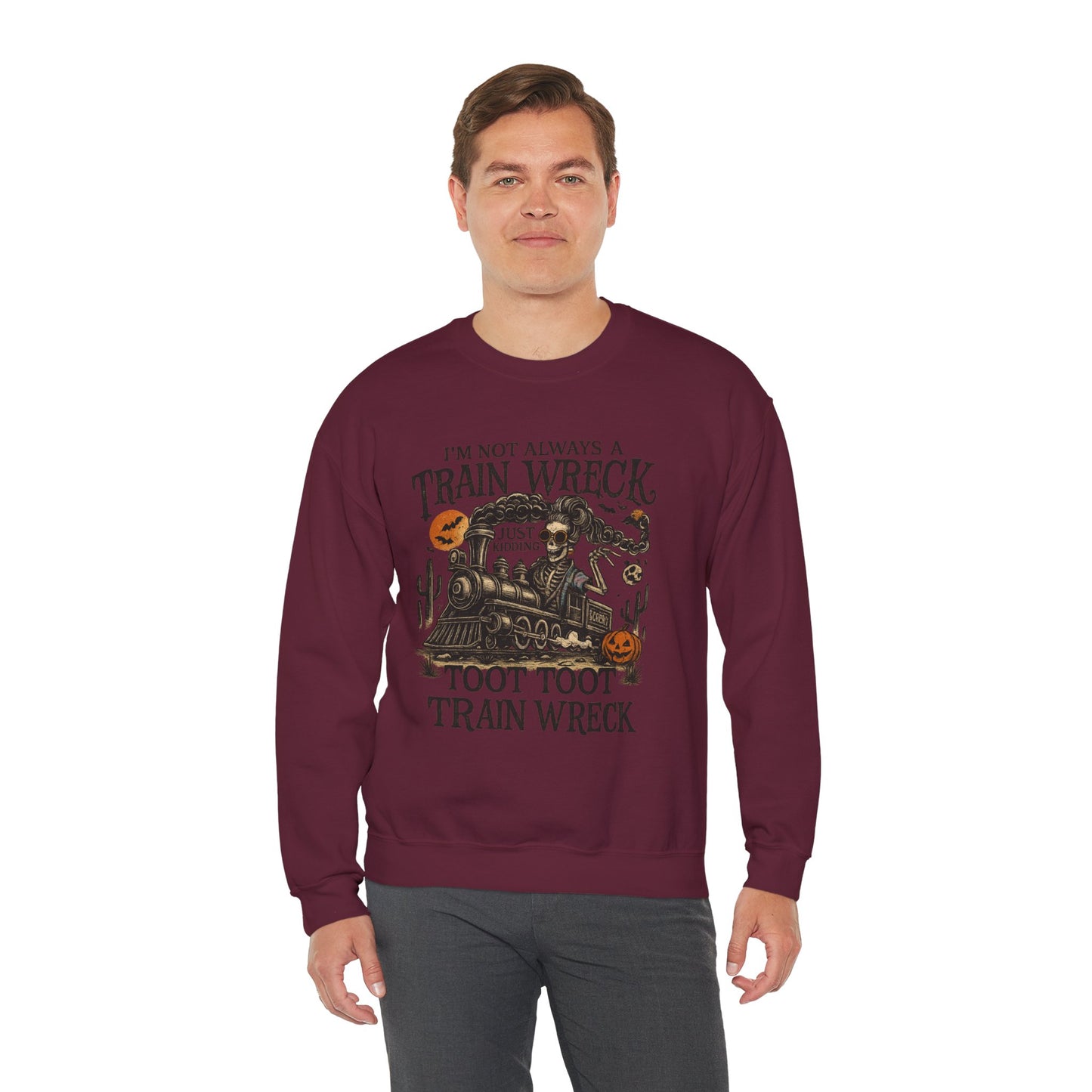 Funny Train Wreck Sweatshirt, Unisex Crewneck Sweatshirt, Halloween Apparel, Gift for Train Lovers, Cozy Fall Outfit