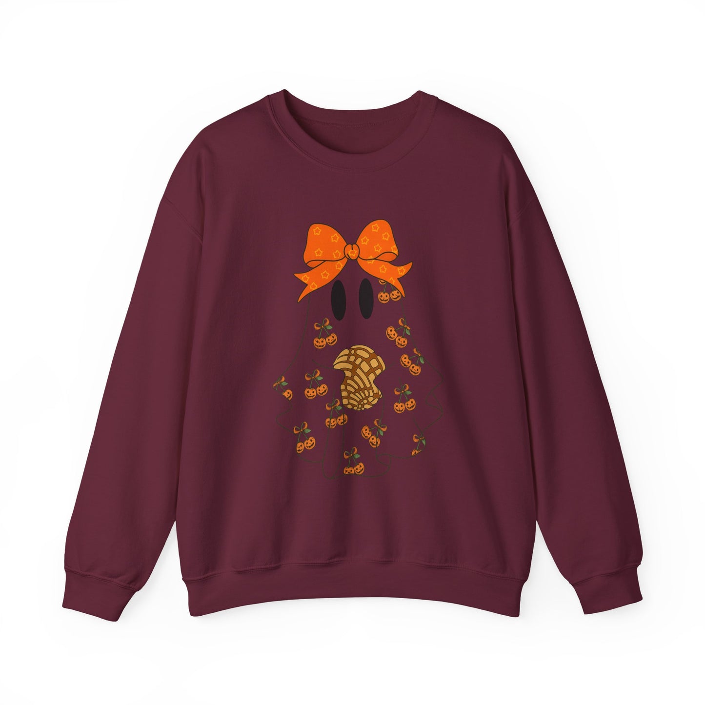Cute Ghost with Bow Sweatshirt, Halloween Gift, Cozy Crewneck, Unisex Pullover, Fall Fashion, Seasonal Apparel