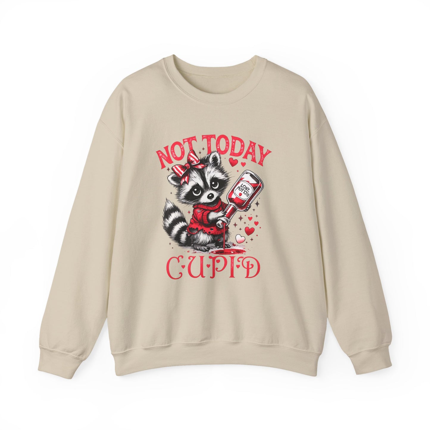 Not Today Cupid Sweatshirt — Cute Raccoon Anti-Valentine Crewneck