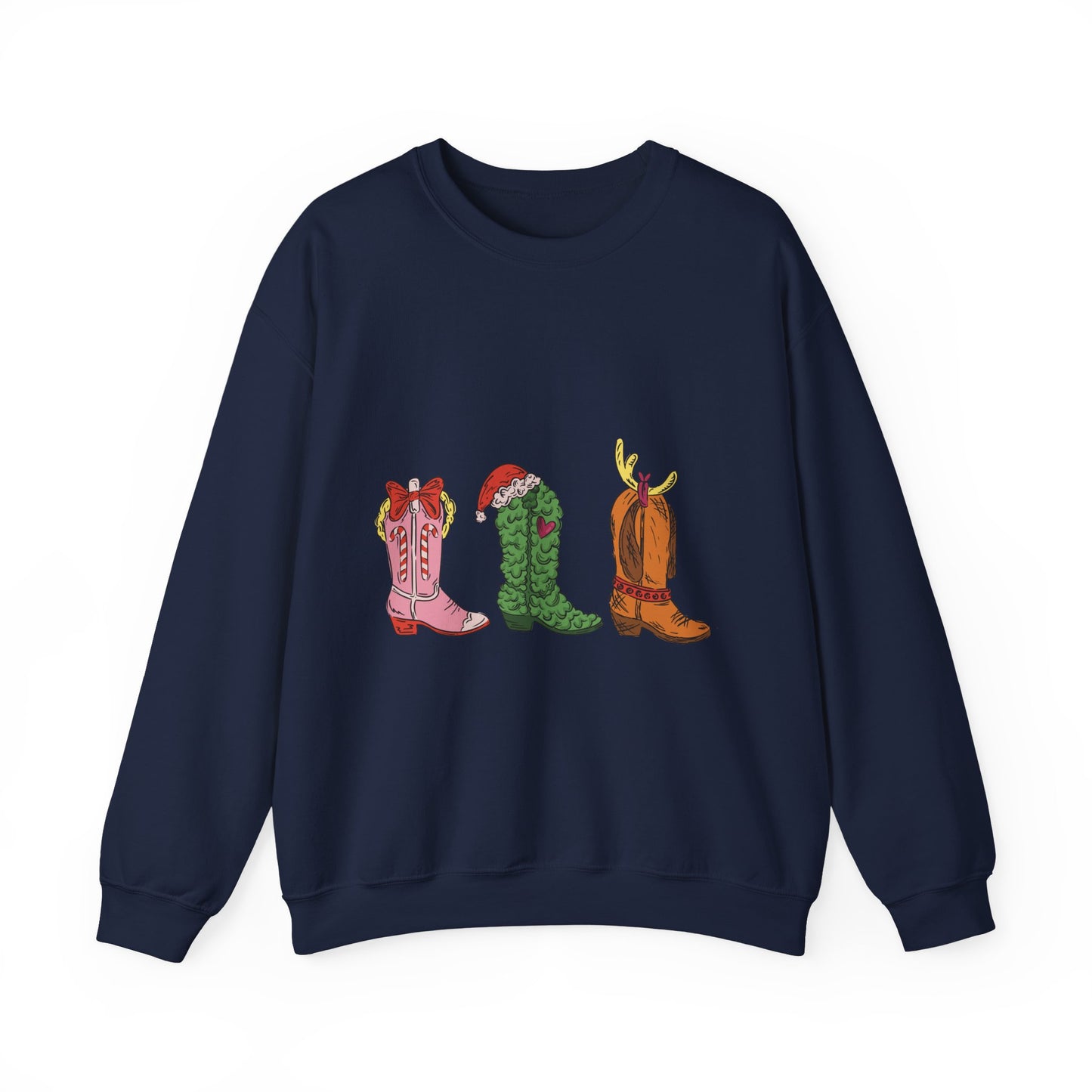 Christmas Cowboy Boots Crewneck Sweatshirt — Festive Western Holiday Sweatshirt