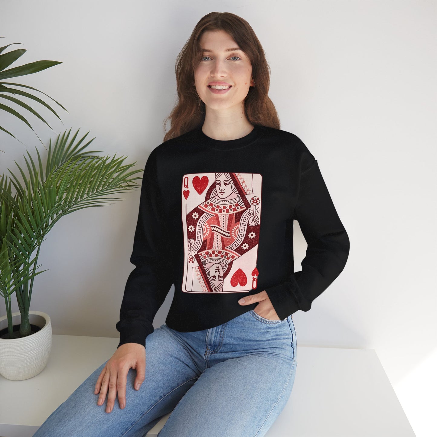 Queen of Hearts Crewneck Sweatshirt – Playing Card Graphic