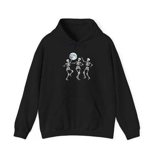 Spooky Friends Skeleton Dance Hoodie, Halloween Vibrant Artistic hoodie, Unisex Skeleton Warm Hoodie, Casual Halloween Apparel, Spooky Season Fashion