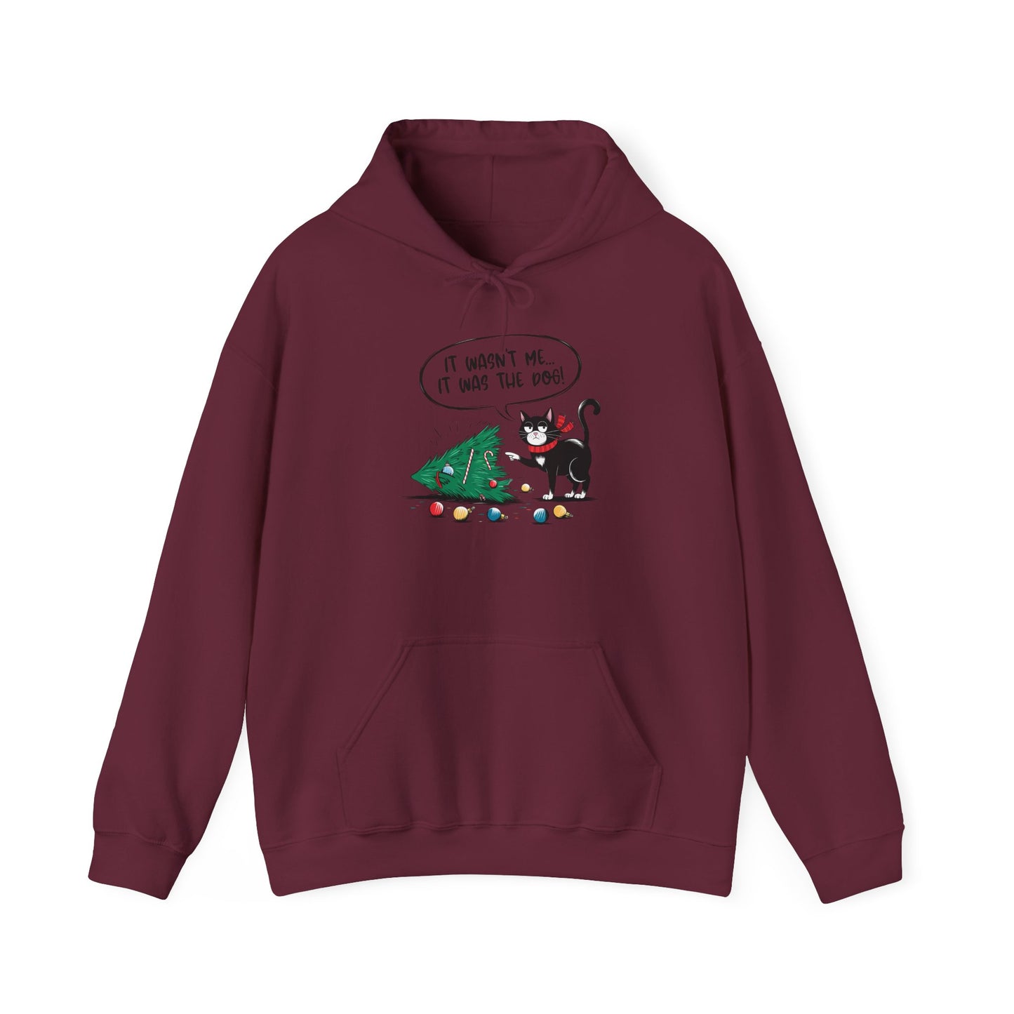 Funny Christmas Hoodie, Holiday Hooded Hoodie Cat Lover Gift, Winter Loungewear, Cozy Hoodie with Christmas Design