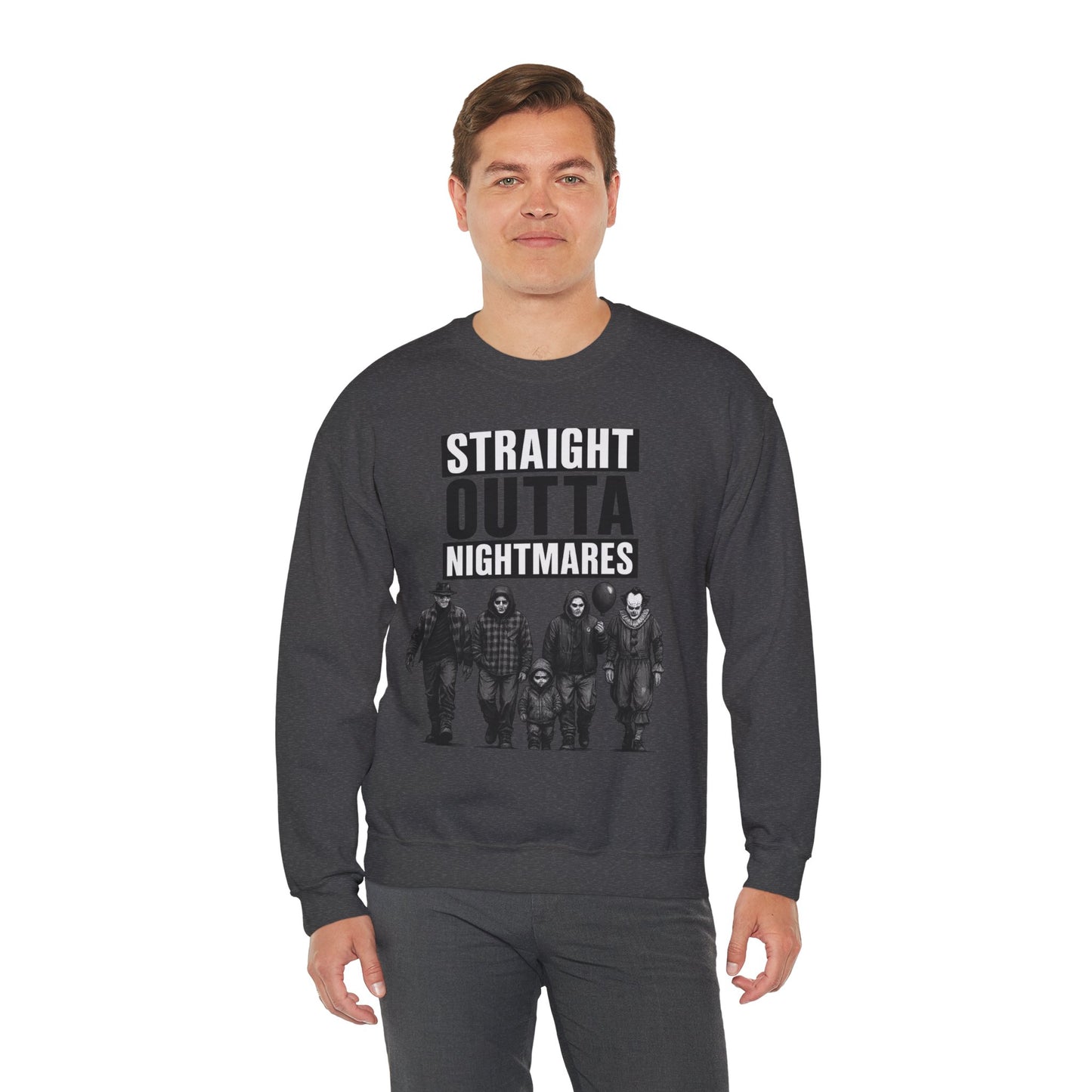 Straight Outta Nightmares Crewneck Sweatshirt | Unisex Pullover for Halloween, Cozy Gift for Horror Fans, Casual Layering