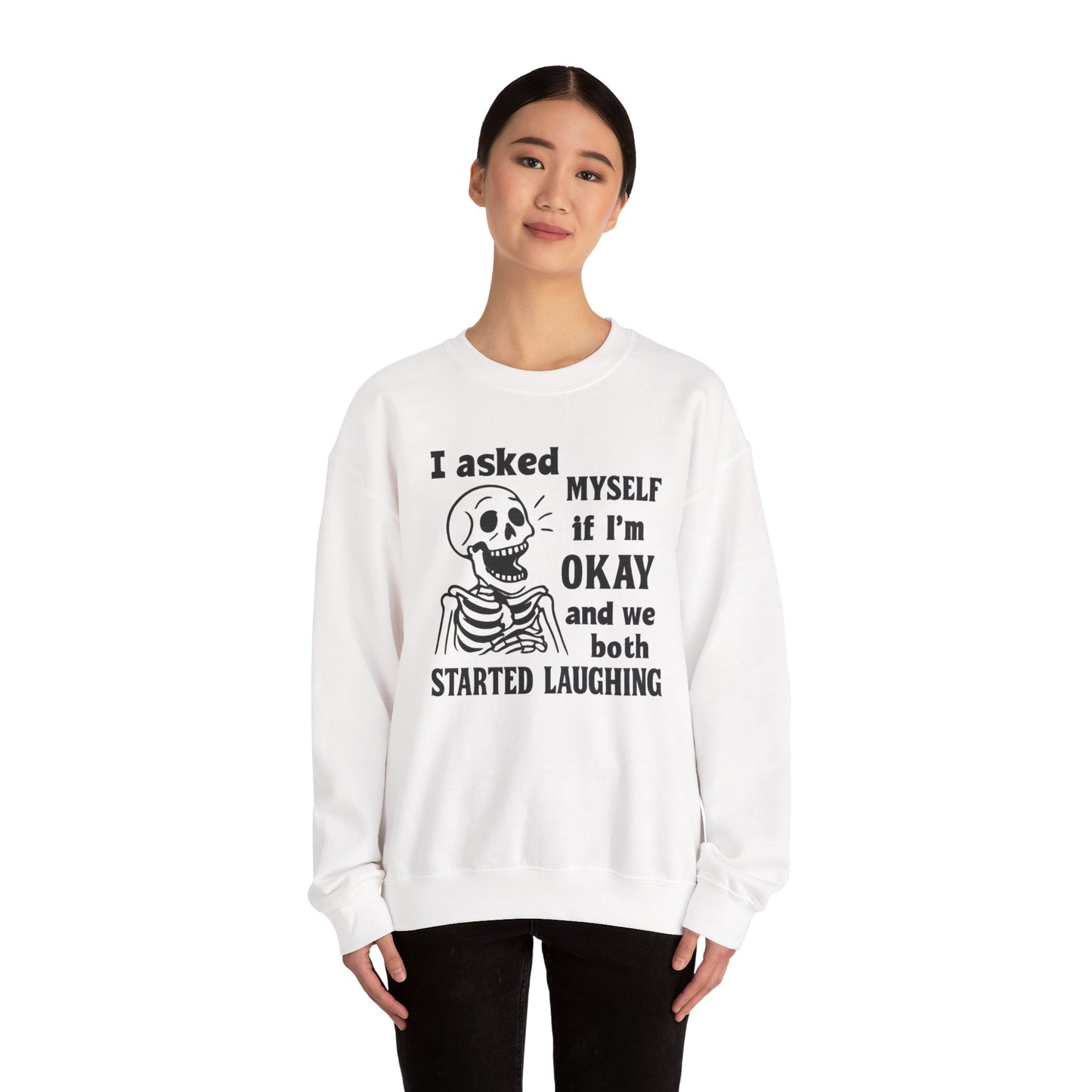 Funny Skeleton Sweatshirt, Unisex Crewneck for Comfort, Perfect for Halloween, Casual Wear, Gift for Friends, Cozy Laughs