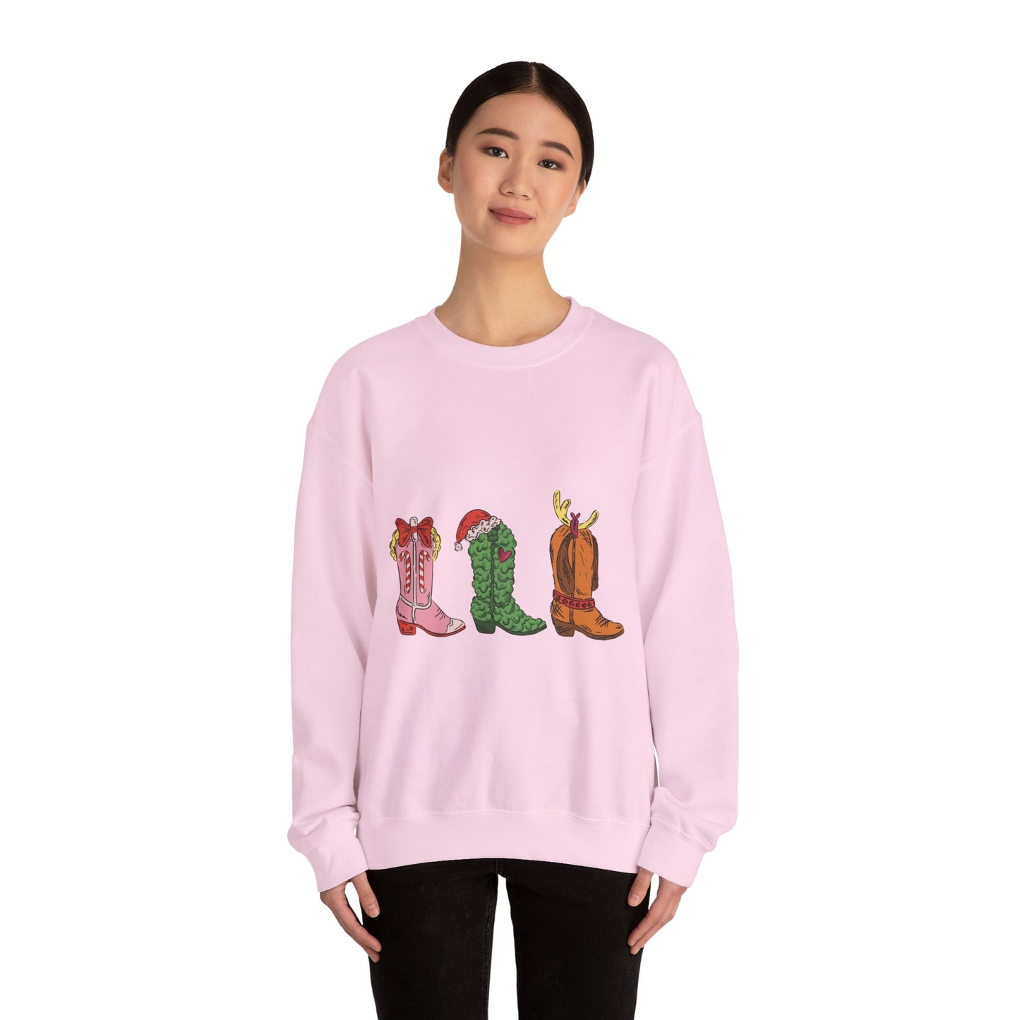 Christmas Cowboy Boots Crewneck Sweatshirt — Festive Western Holiday Sweatshirt