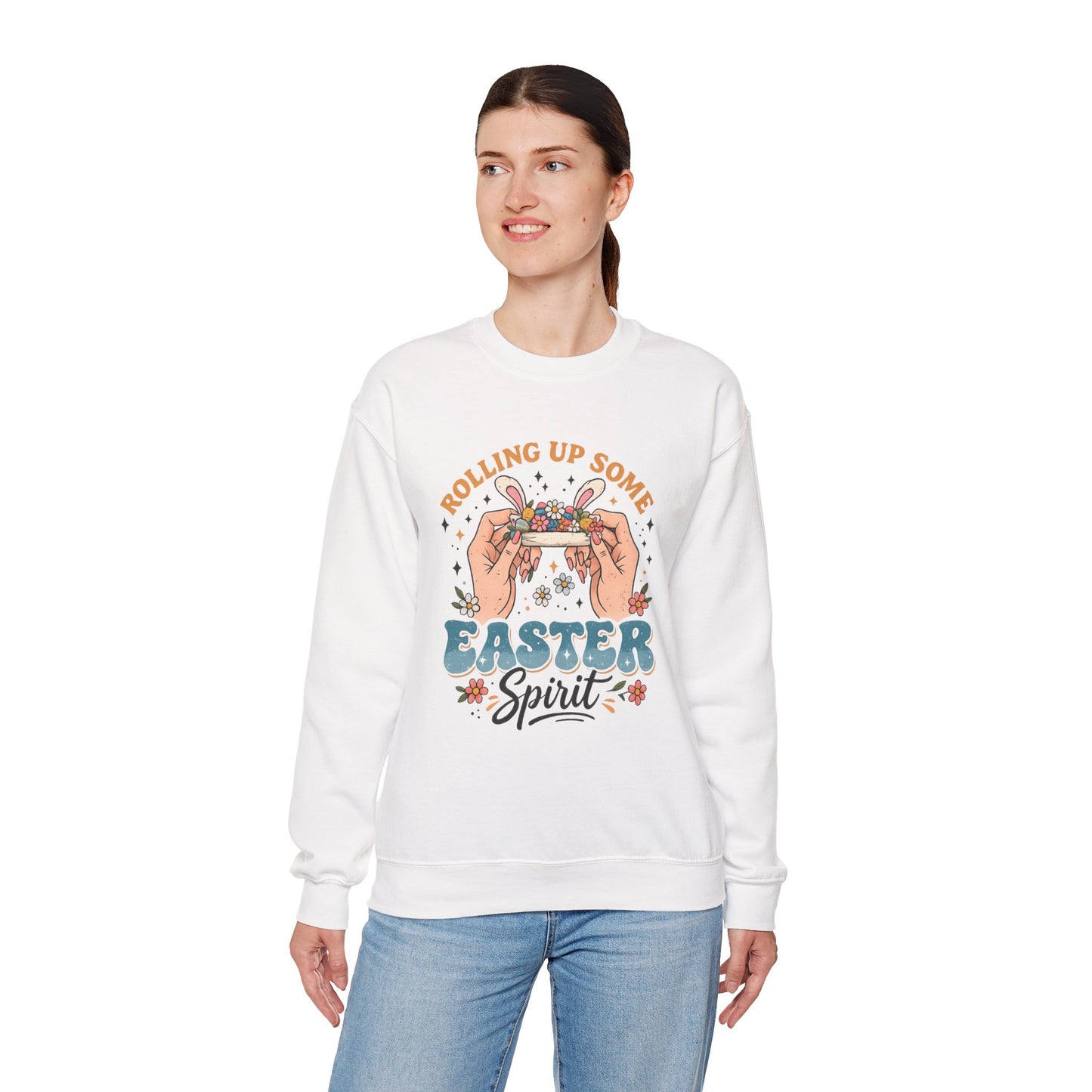 Easter Spirit Crewneck Sweatshirt — "Rolling Up Some Easter Spirit" Graphic