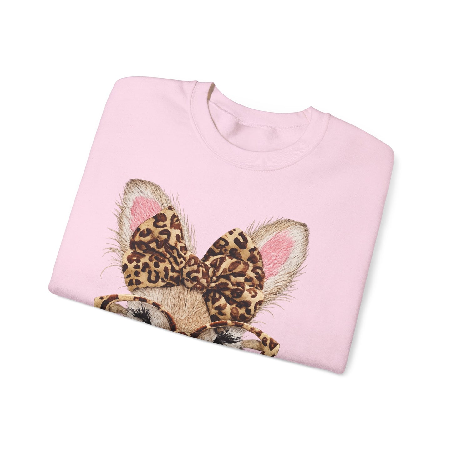 Bunny with Leopard Bow Sweatshirt – Cute Bunny Face with Glasses Graphic Crewneck