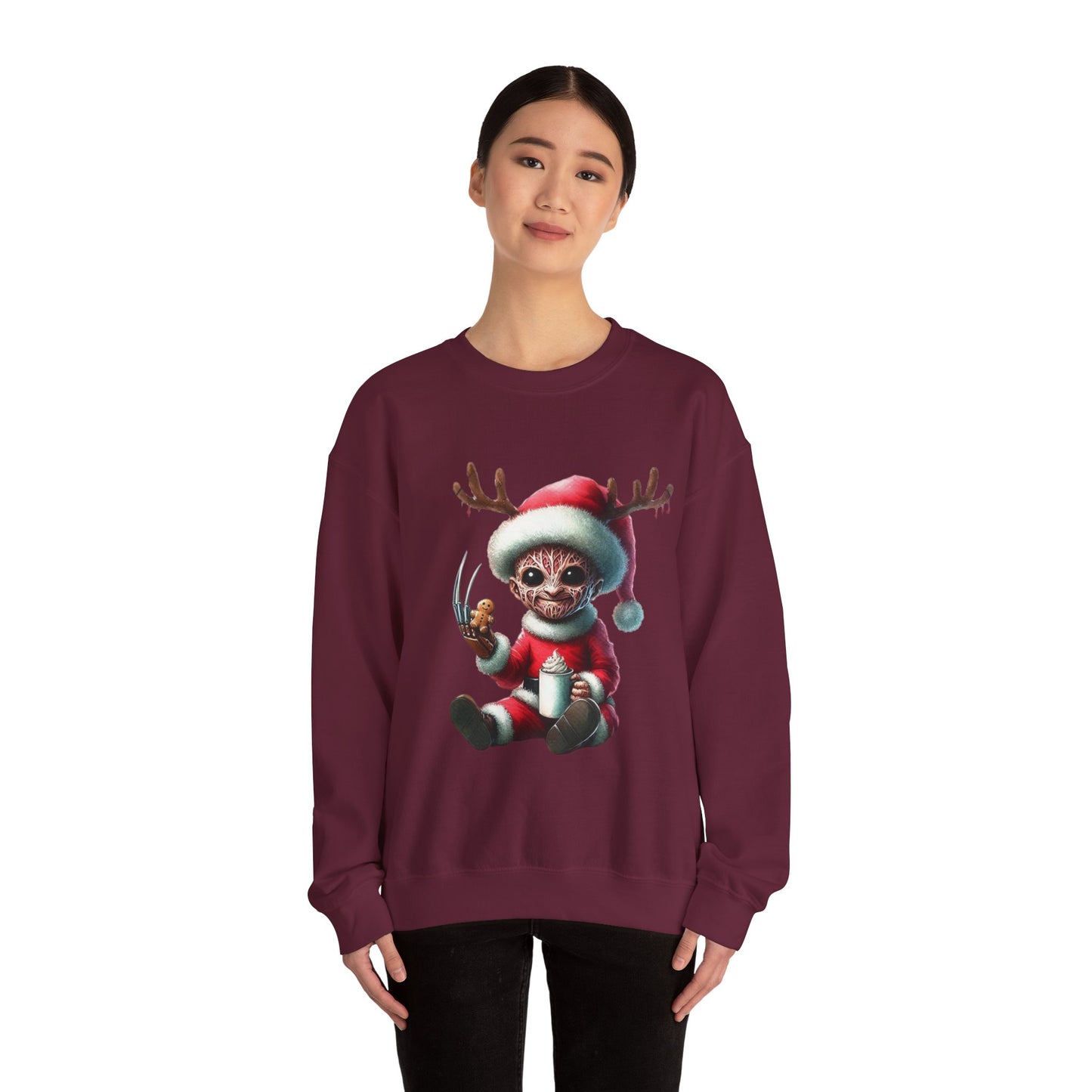 Christmas Cat Elf Sweatshirt — Cute Santa Kitten with Antlers Holiday Crewneck