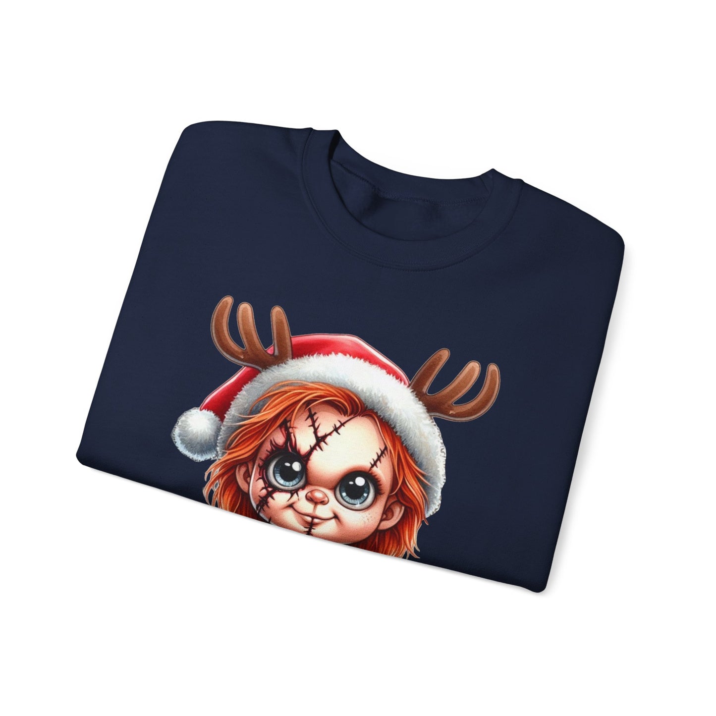 Christmas Chucky Crewneck Sweatshirt — Cute Creepy Reindeer Chucky Holiday Sweatshirt