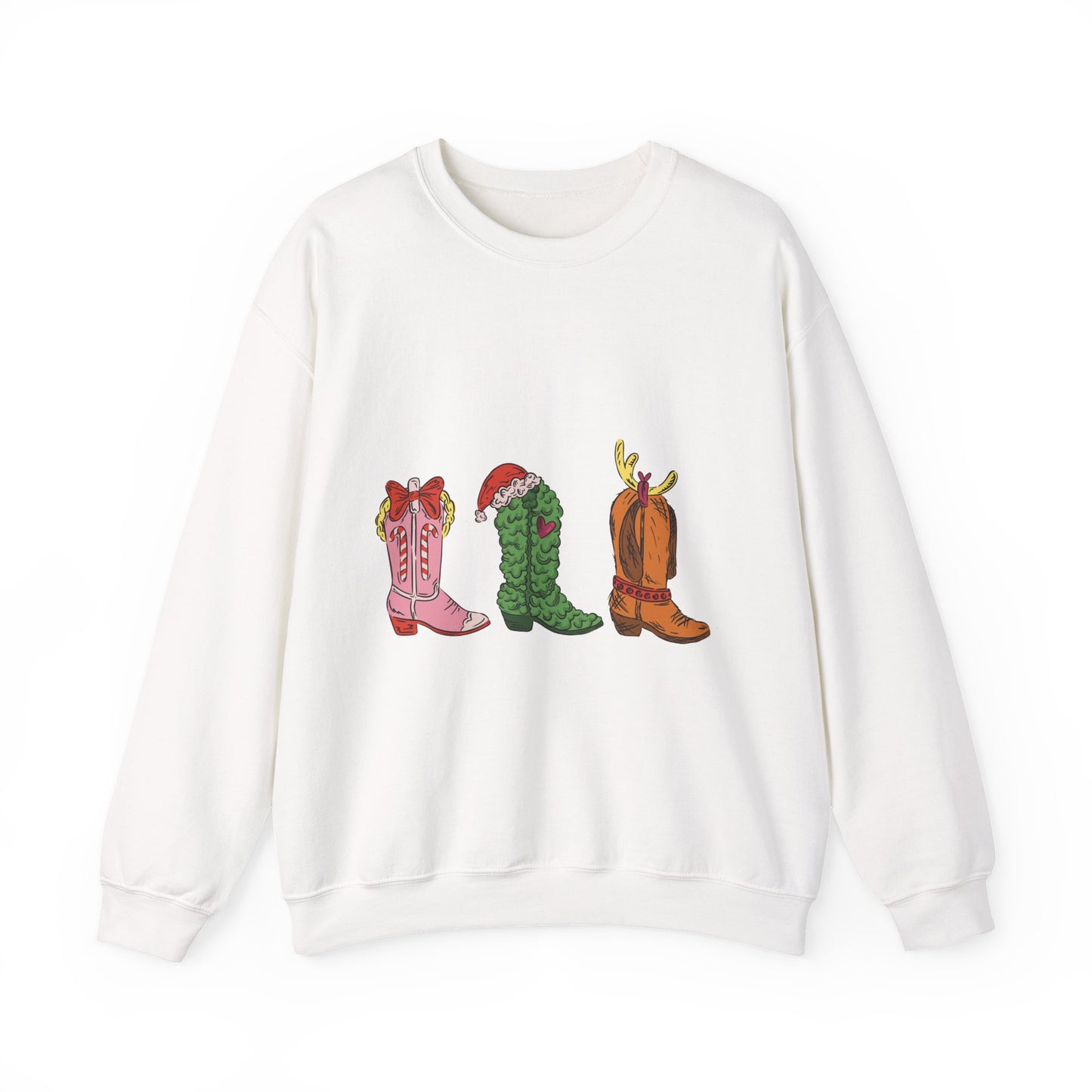 Christmas Cowboy Boots Crewneck Sweatshirt — Festive Western Holiday Sweatshirt