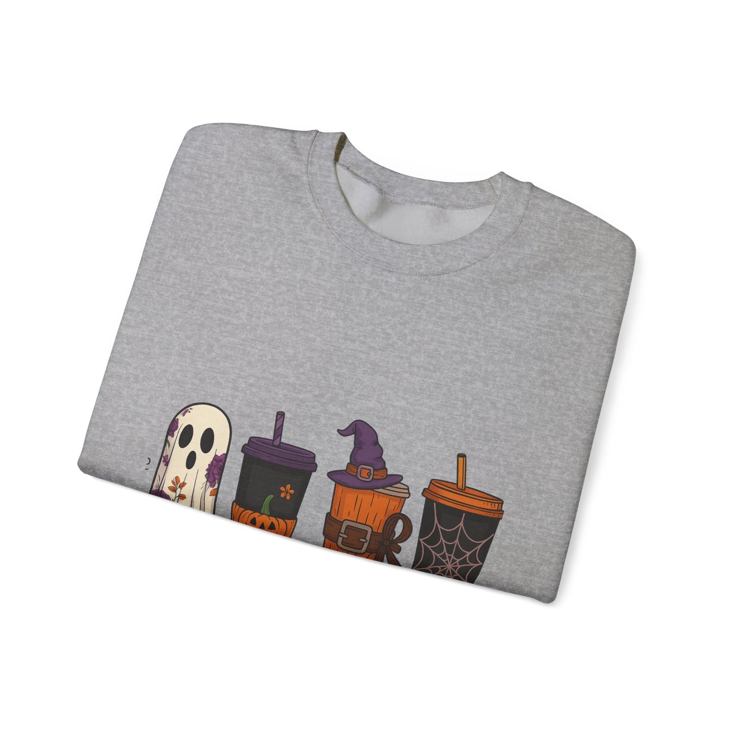 Halloween Ghost & Drink Crewneck Sweatshirt, Cozy Sweatshirt, Fall Fashion, Halloween Gift, Unisex Pullover, Spooky Season Apparel