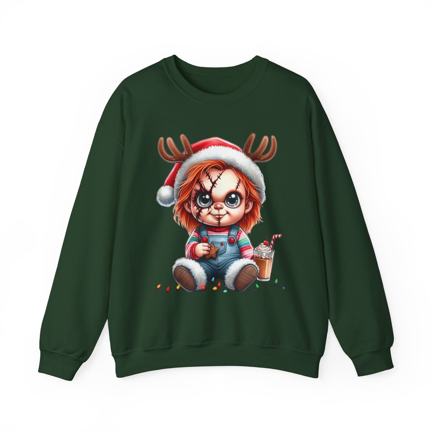 Christmas Chucky Crewneck Sweatshirt — Cute Creepy Reindeer Chucky Holiday Sweatshirt