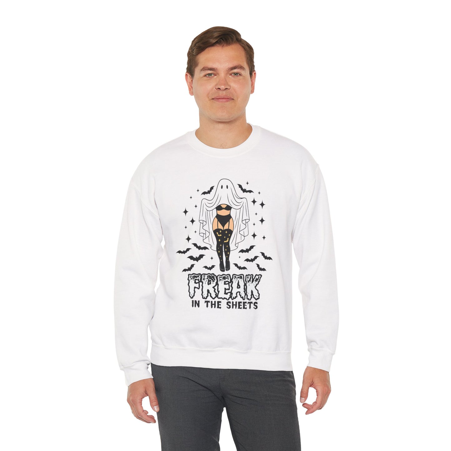 Freak in the Sheets Sweatshirt - Spooky Fun Crewneck for Halloween, Cozy Lounge Wear, Unisex Gift, Autumn Style, Casual Wardrobe Essential