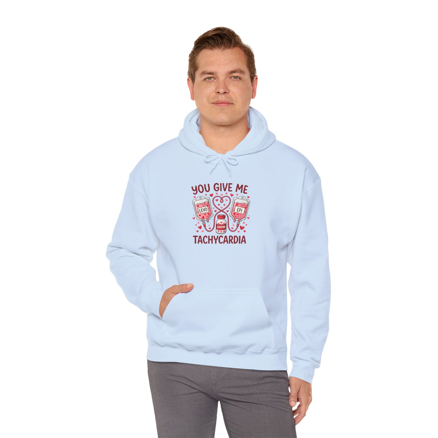 You Give Me Tachycardia Hoodie — Cute ECG Heart & IV Bag Medical Valentine Sweatshirt
