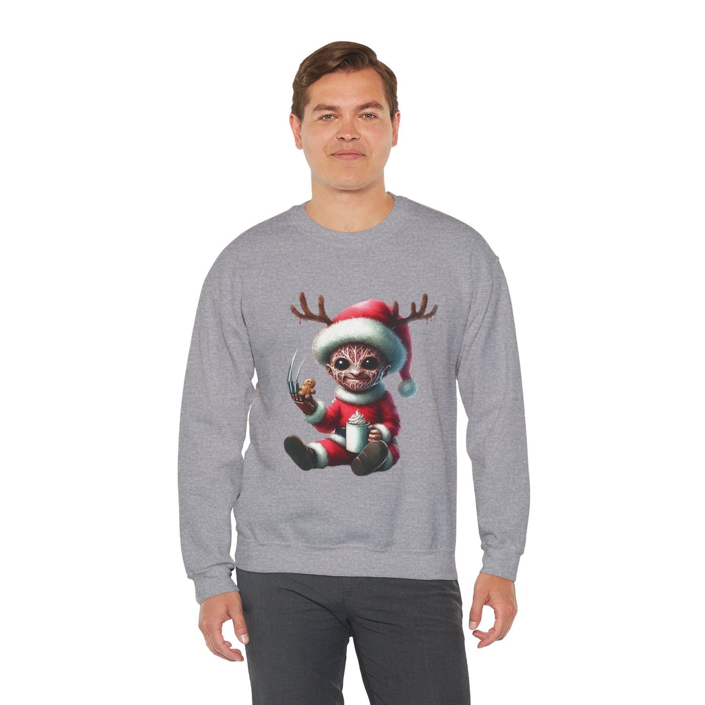 Christmas Cat Elf Sweatshirt — Cute Santa Kitten with Antlers Holiday Crewneck