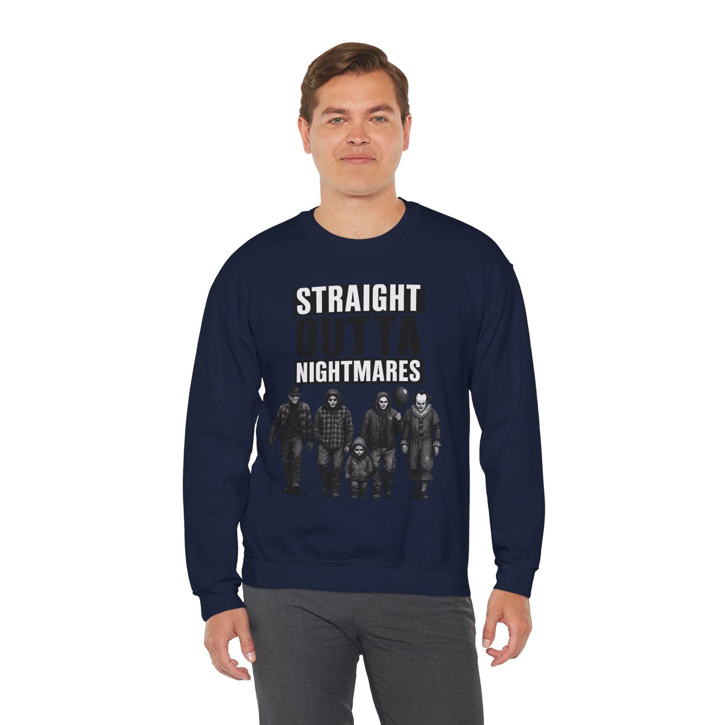 Straight Outta Nightmares Crewneck Sweatshirt | Unisex Pullover for Halloween, Cozy Gift for Horror Fans, Casual Layering