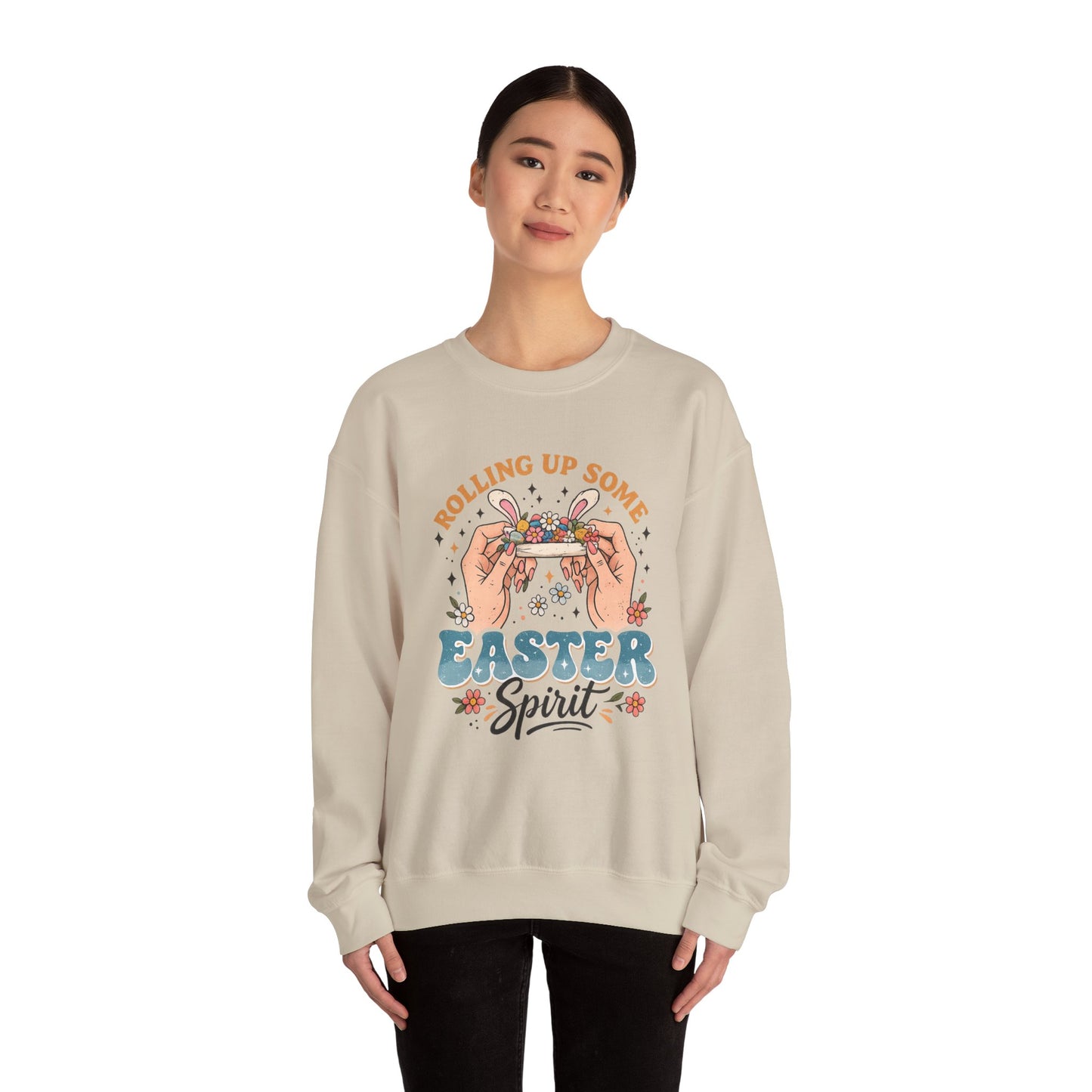 Easter Spirit Crewneck Sweatshirt — "Rolling Up Some Easter Spirit" Graphic