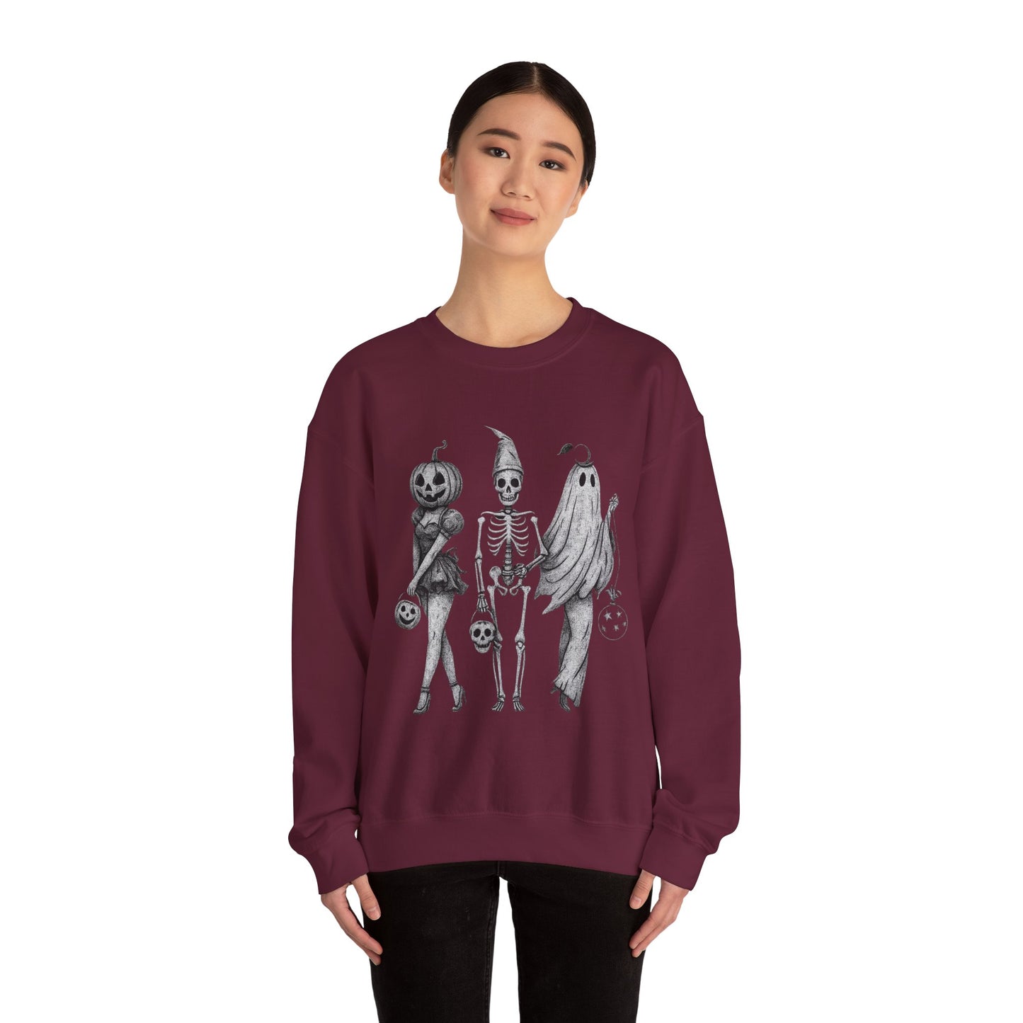 Halloween Sweatshirt with Ghosts and Ghouls Design