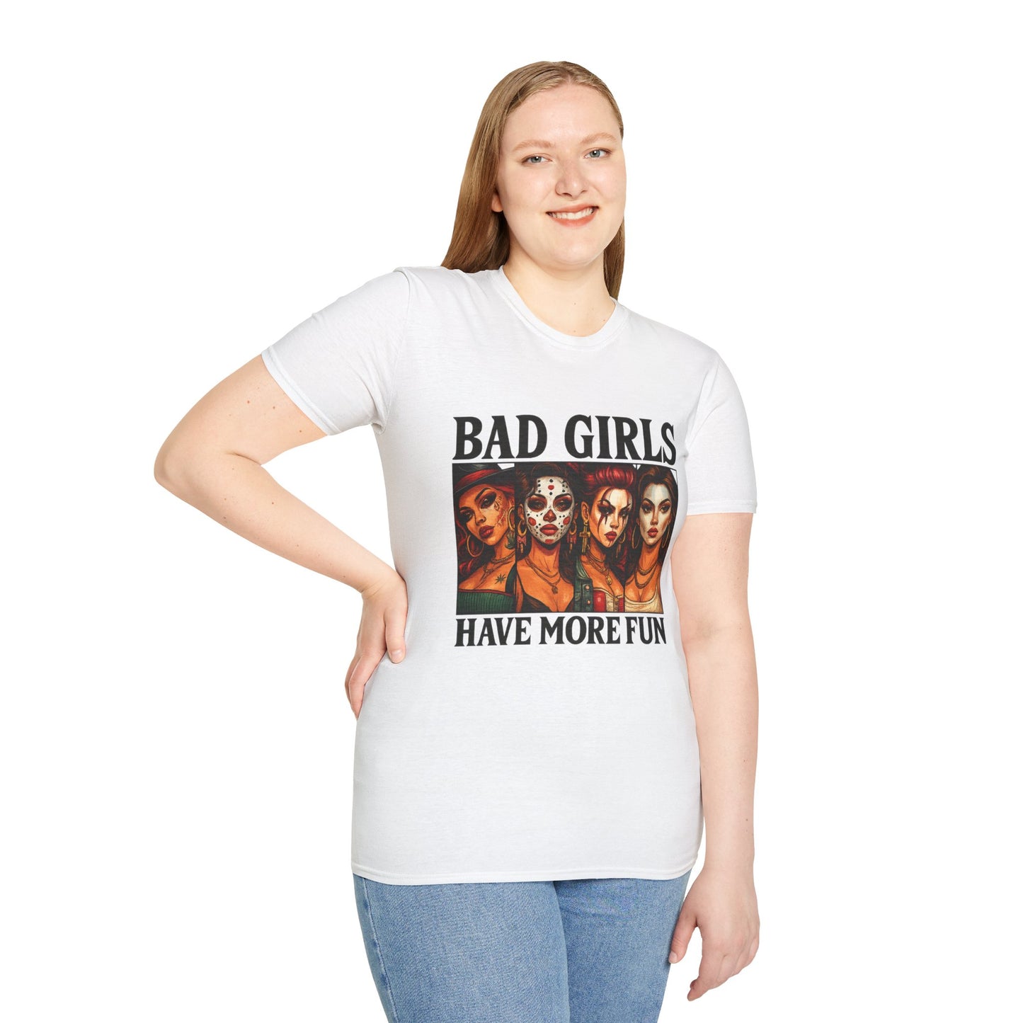 Bad Girls Have More Fun Unisex Softstyle T-Shirt, Trendy Tee, Fun Graphic Shirt, Gift for Women, Casual Wear, Party Outfit