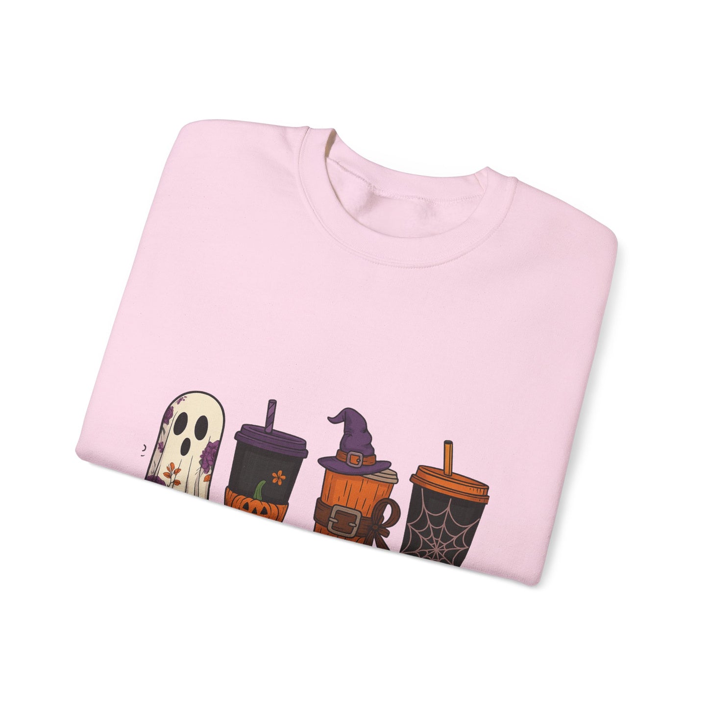 Halloween Ghost & Drink Crewneck Sweatshirt, Cozy Sweatshirt, Fall Fashion, Halloween Gift, Unisex Pullover, Spooky Season Apparel