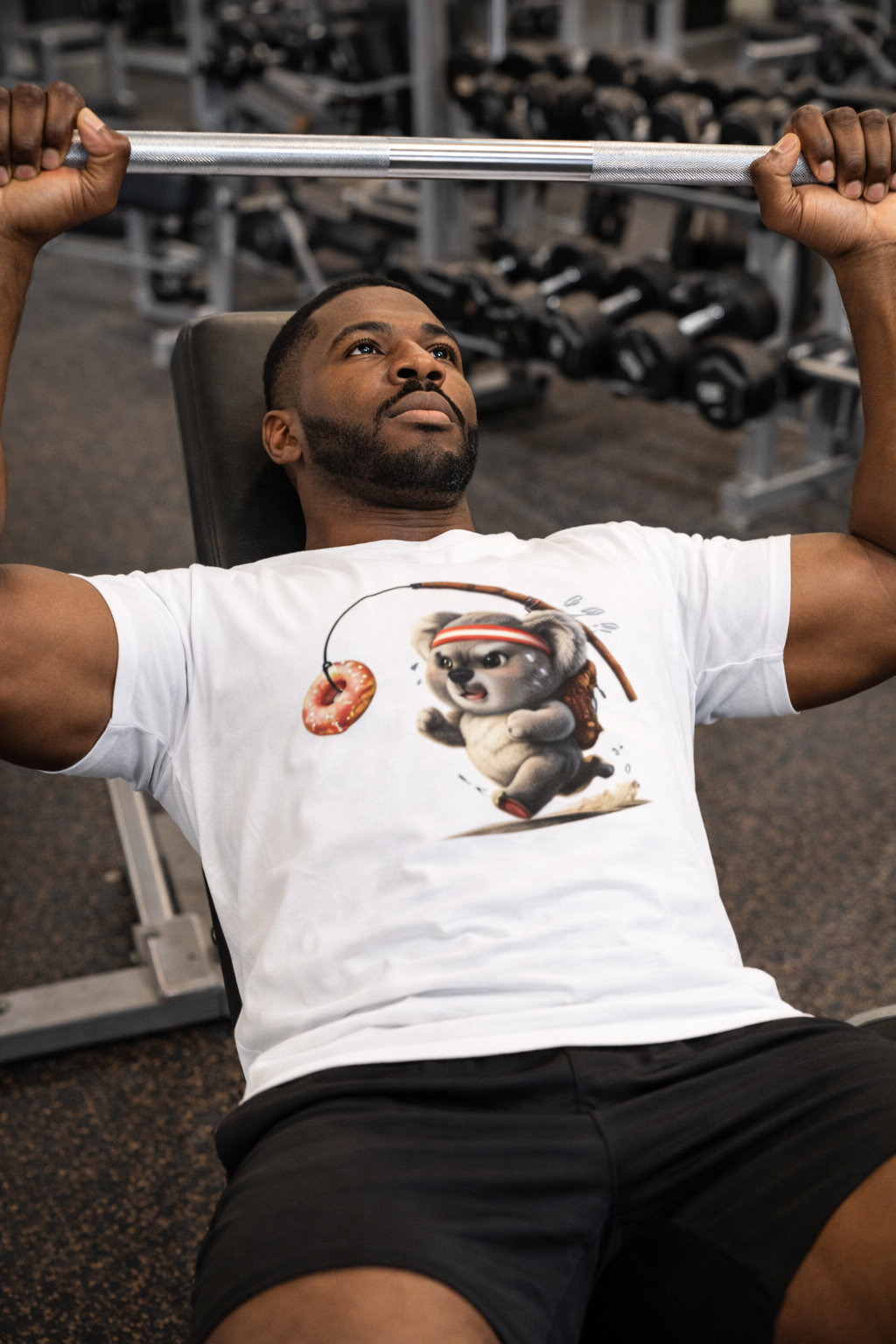 Koala Jogger T‑Shirt — Cute Koala Chasing Donut Headband Tee