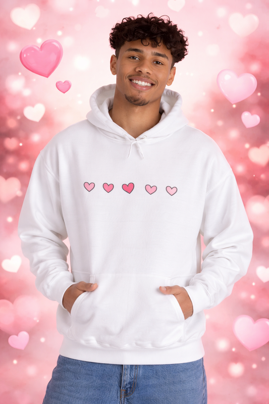 Cute Pink Hearts Hoodie — Simple Row of Hearts Pullover