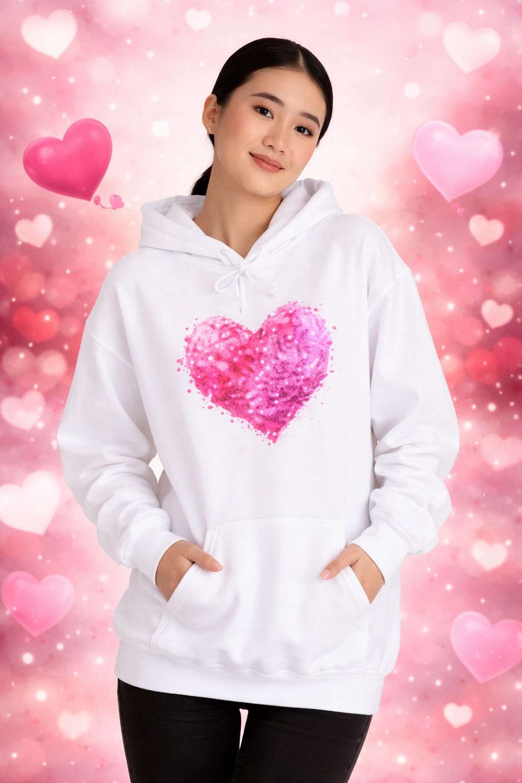 Cupid Skeleton Hoodie — Gothic Valentine Skeleton with Pink Hearts Pullover