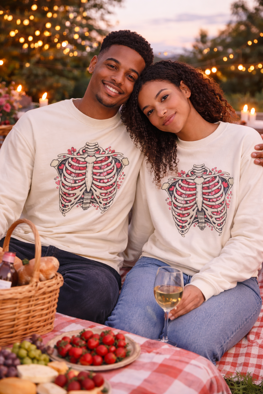Ribcage Blossom Sweatshirt — Floral Skeleton Chest Graphic
